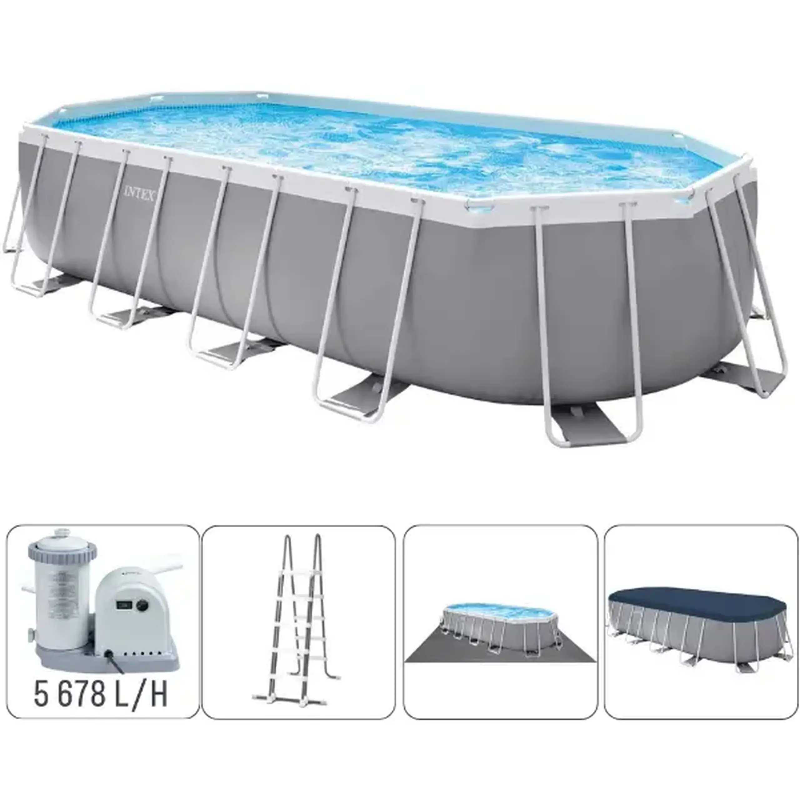 Piscina Intex 26798 Prism Frame, сadru metalic, 610x305x122 cm, Pompa de filtrare + panou protectie + scara