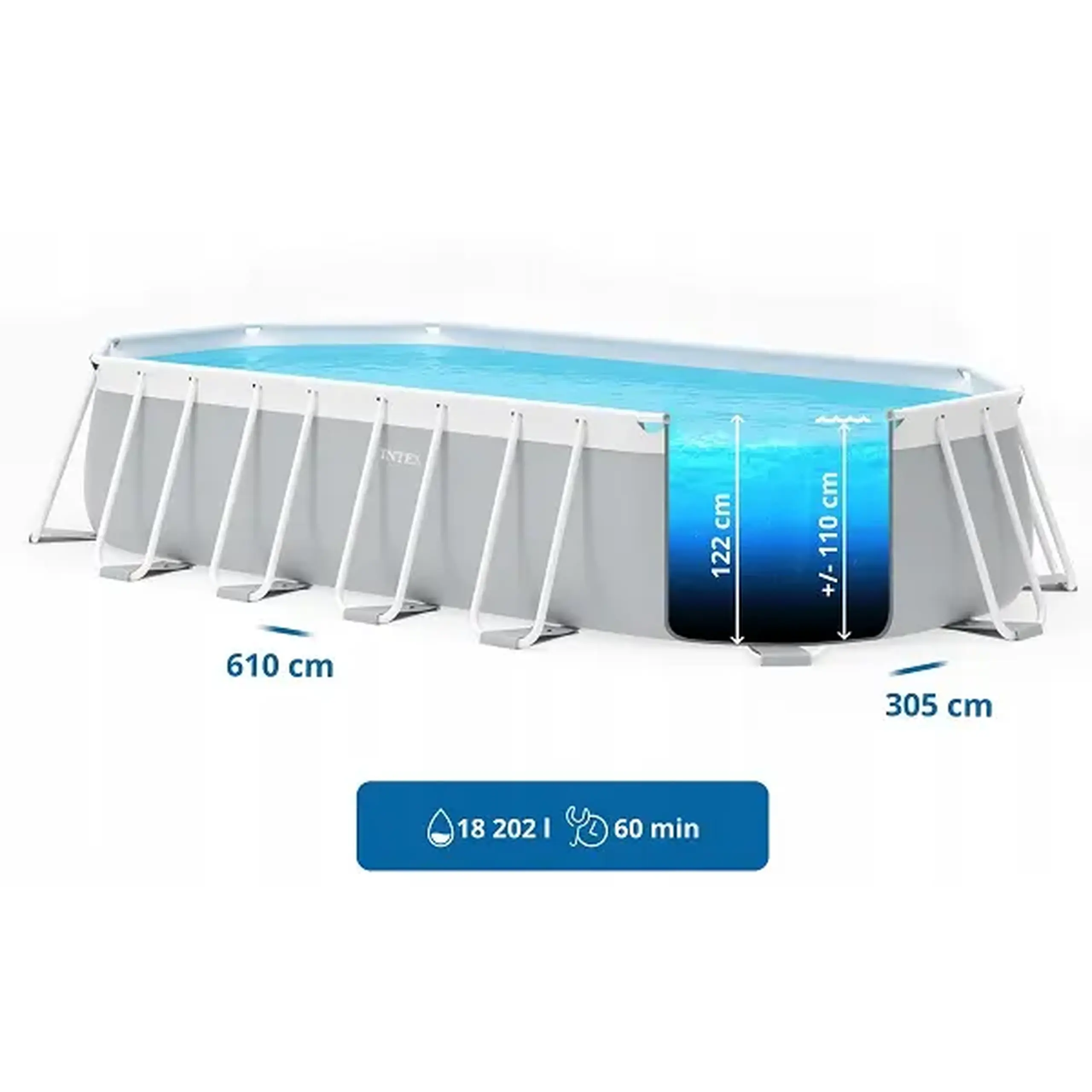 Piscina Intex 26798 Prism Frame, сadru metalic, 610x305x122 cm, Pompa de filtrare + panou protectie + scara