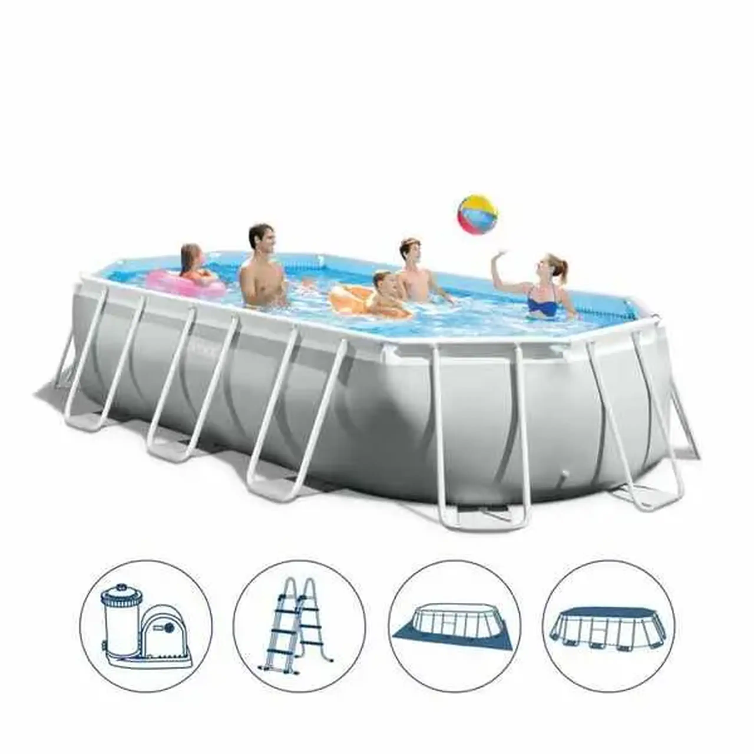 Piscina Intex 26798 Prism Frame, сadru metalic, 610x305x122 cm, Pompa de filtrare + panou protectie + scara