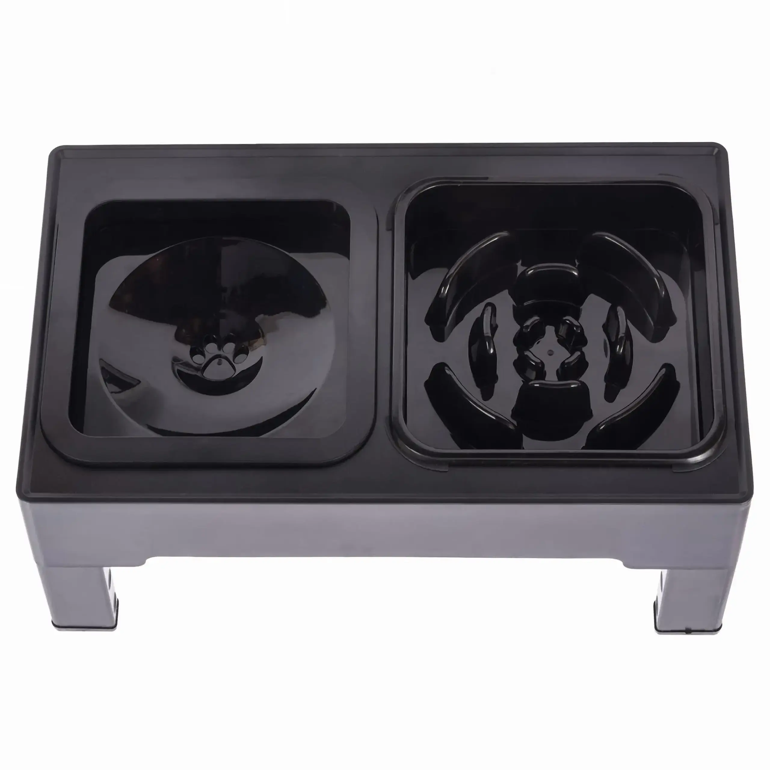 Set 2 boluri din otel inoxidabil pentru caine si pisica, Jumi, pe suport pliabil, Negru