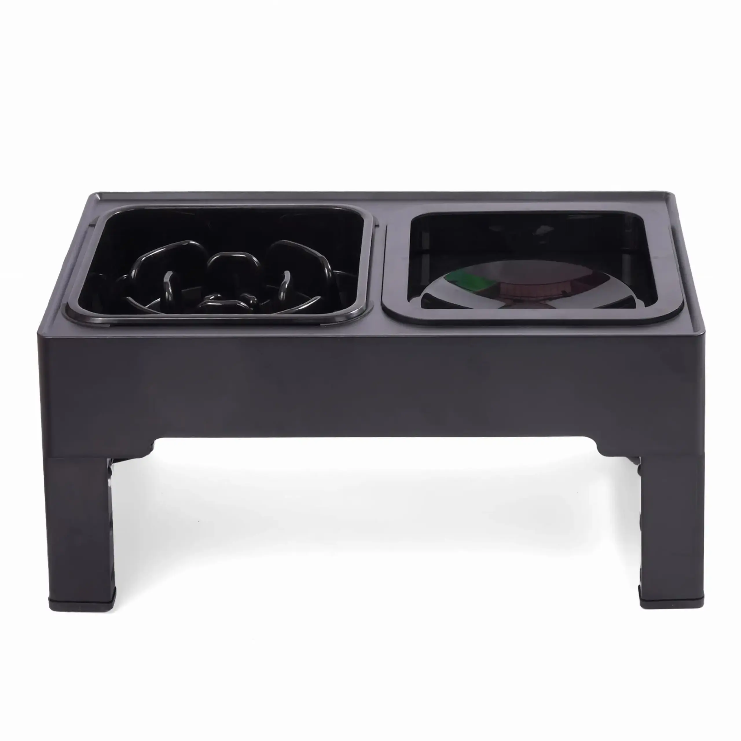 Set 2 boluri din otel inoxidabil pentru caine si pisica, Jumi, pe suport pliabil, Negru