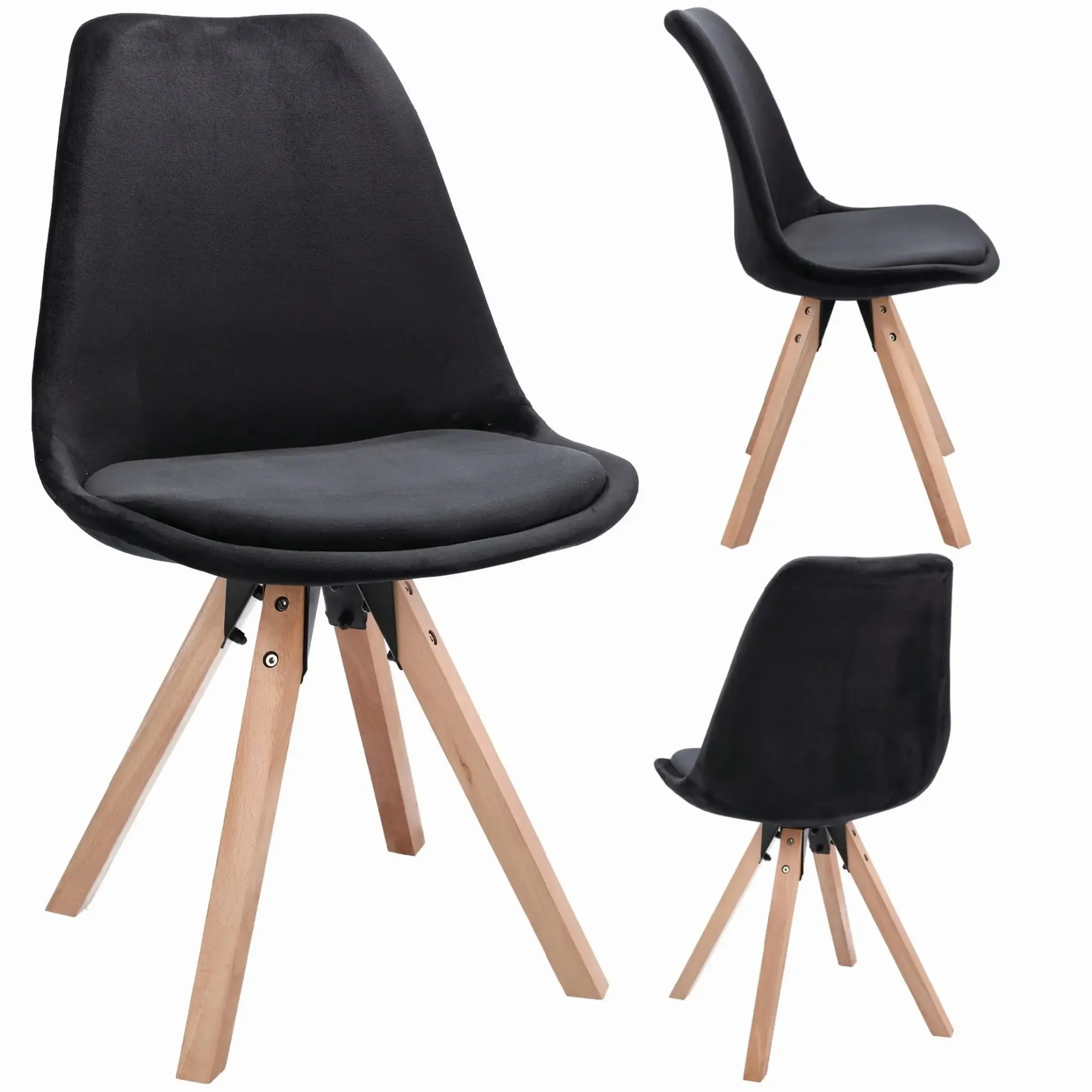 Scaun bucatarie/living, Jumi, Saida, catifea, lemn, 49x52x83 cm, Negru