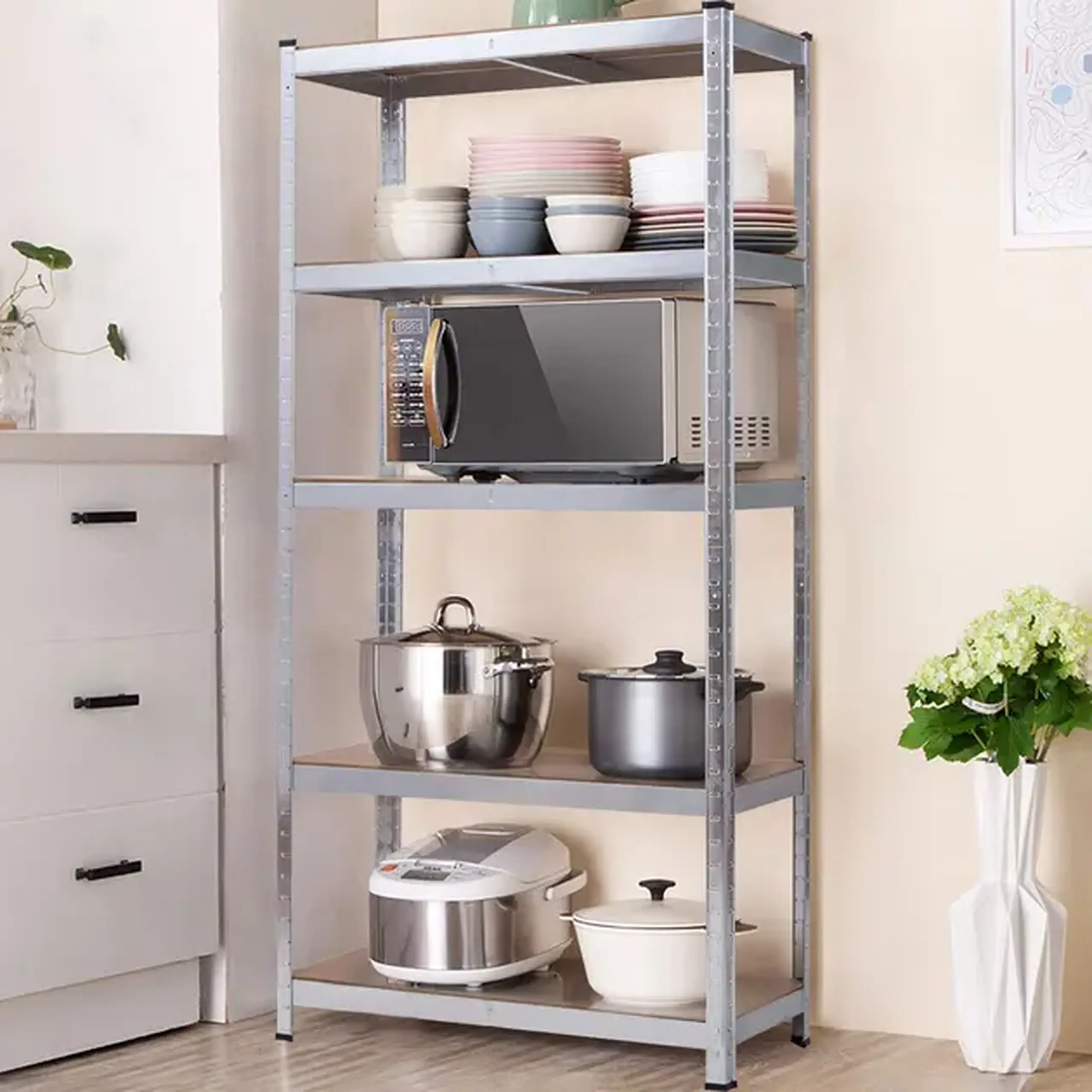 Raft metalic de depozitare Nex Budget 2200x1100x400 mm, 5 rafturi MDF, galvanizat