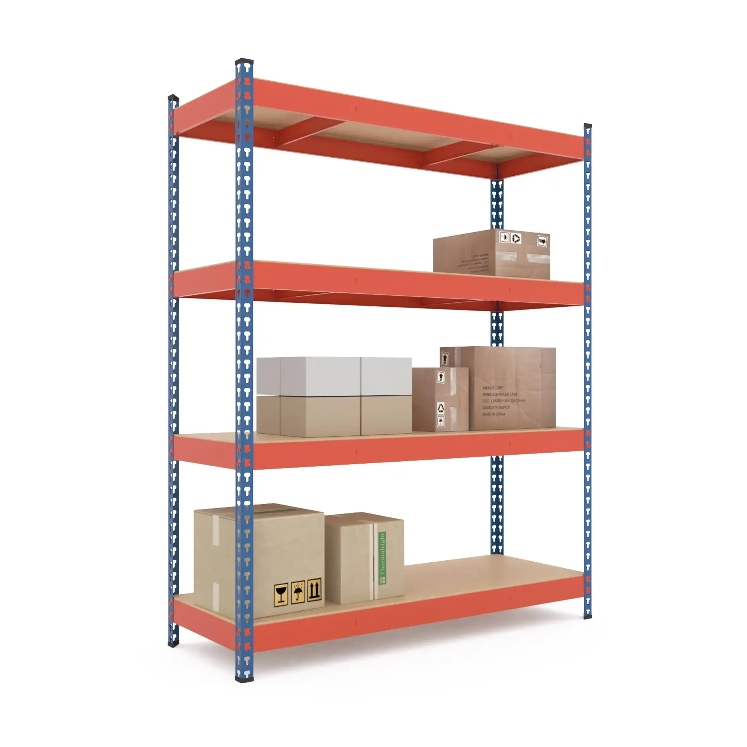 Raft metalic de depozitare Nex Titan 1800x1400x600 mm, 4 rafturi MDF, Blue/Orange