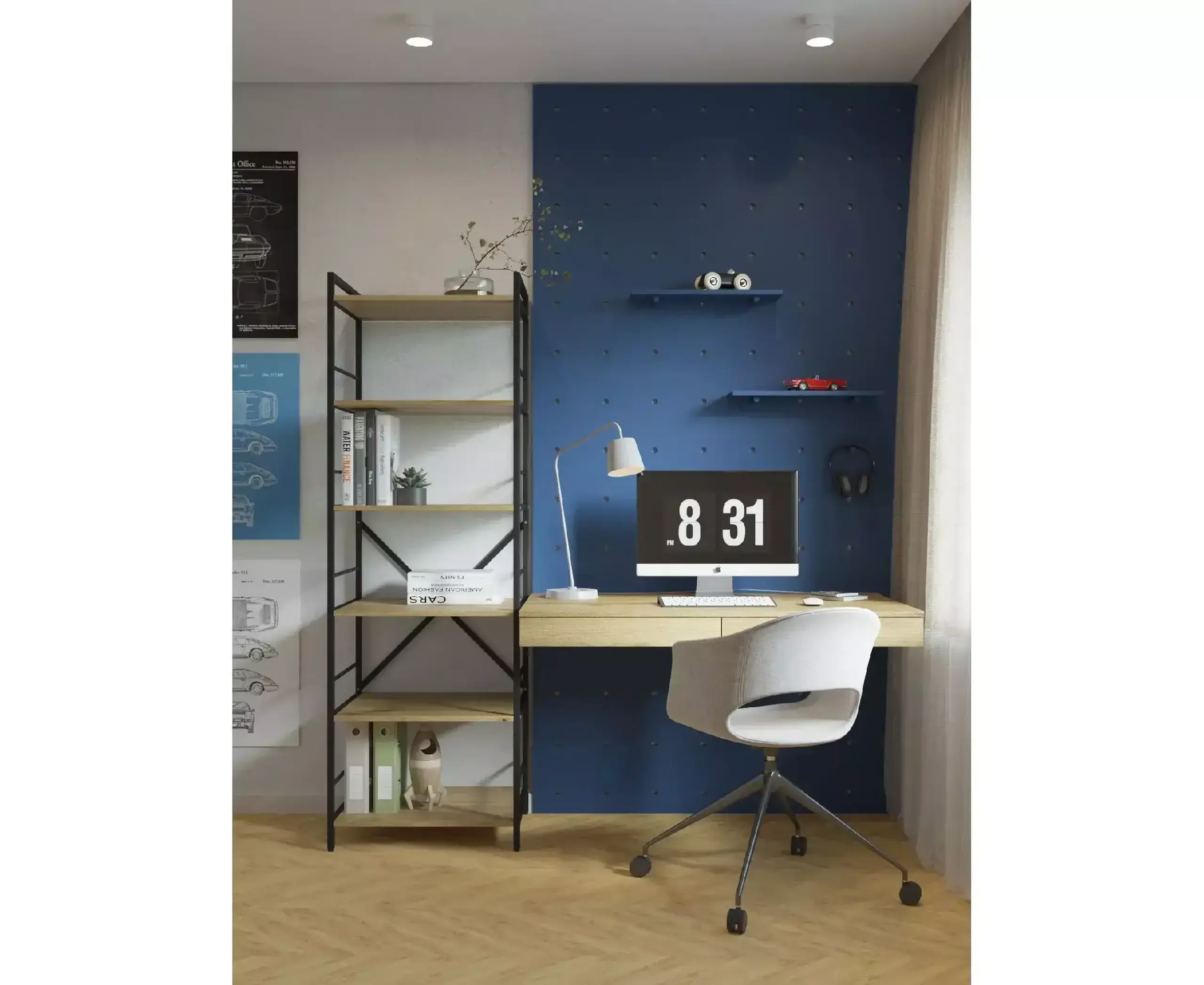 Raft metalic Nex Loft 1800x600x240 mm, 6 rafturi, PAL, Anthracite/ Oak Artisan
