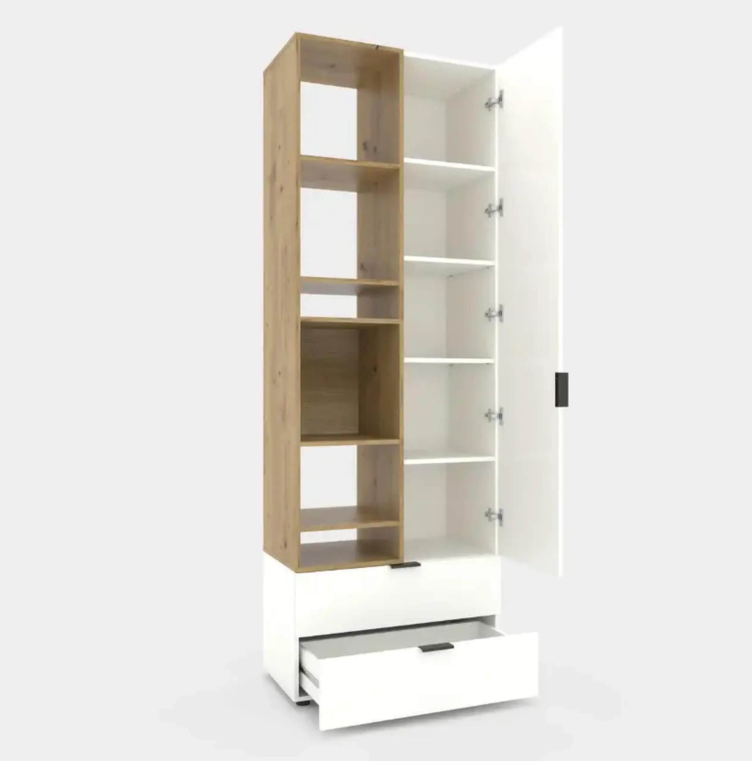 Dulap cu usi batante Nex Home A001L, 800x420x2300 mm, White Snow/Oak Artisan