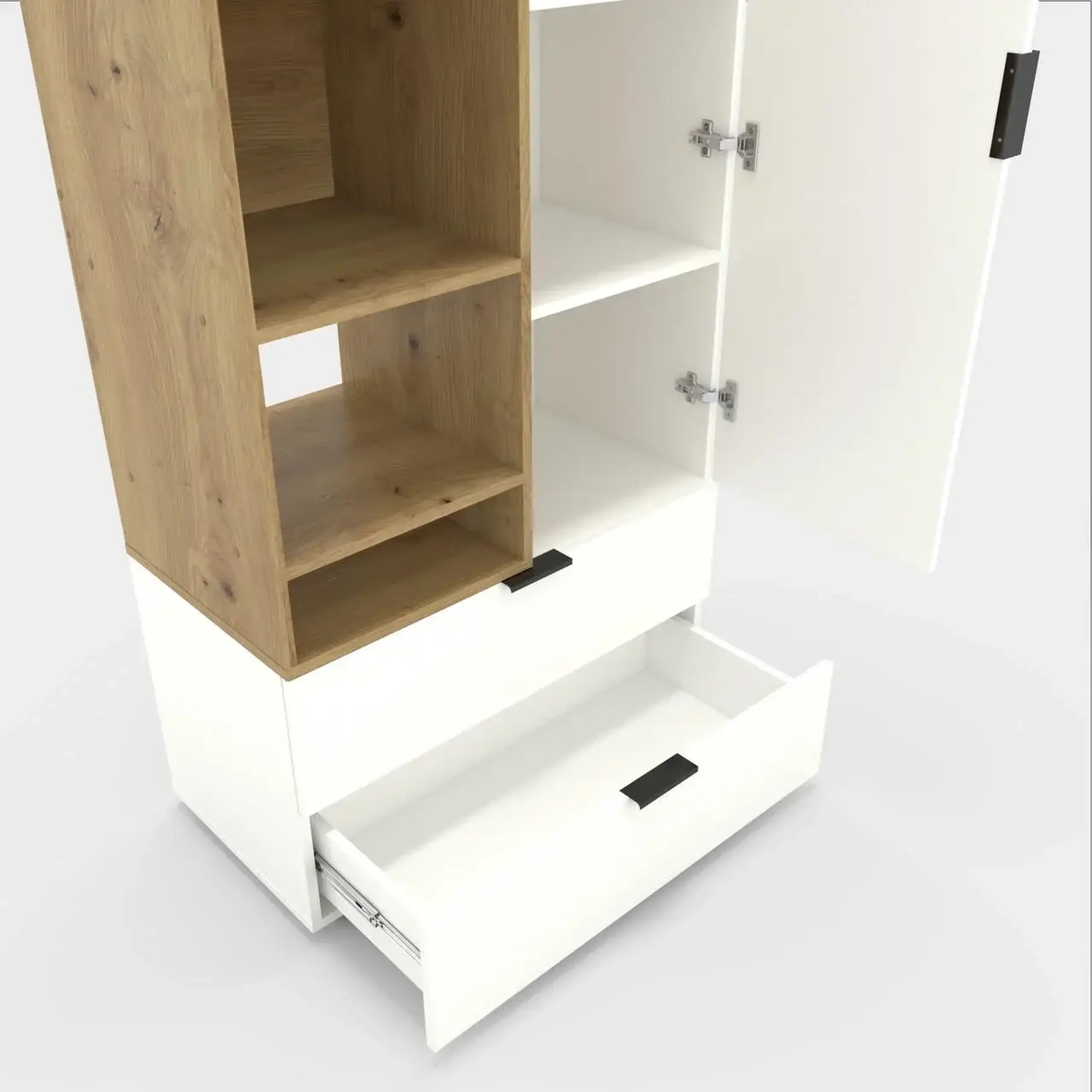 Dulap cu usi batante Nex Home A001L, 800x420x2300 mm, White Snow/Oak Artisan