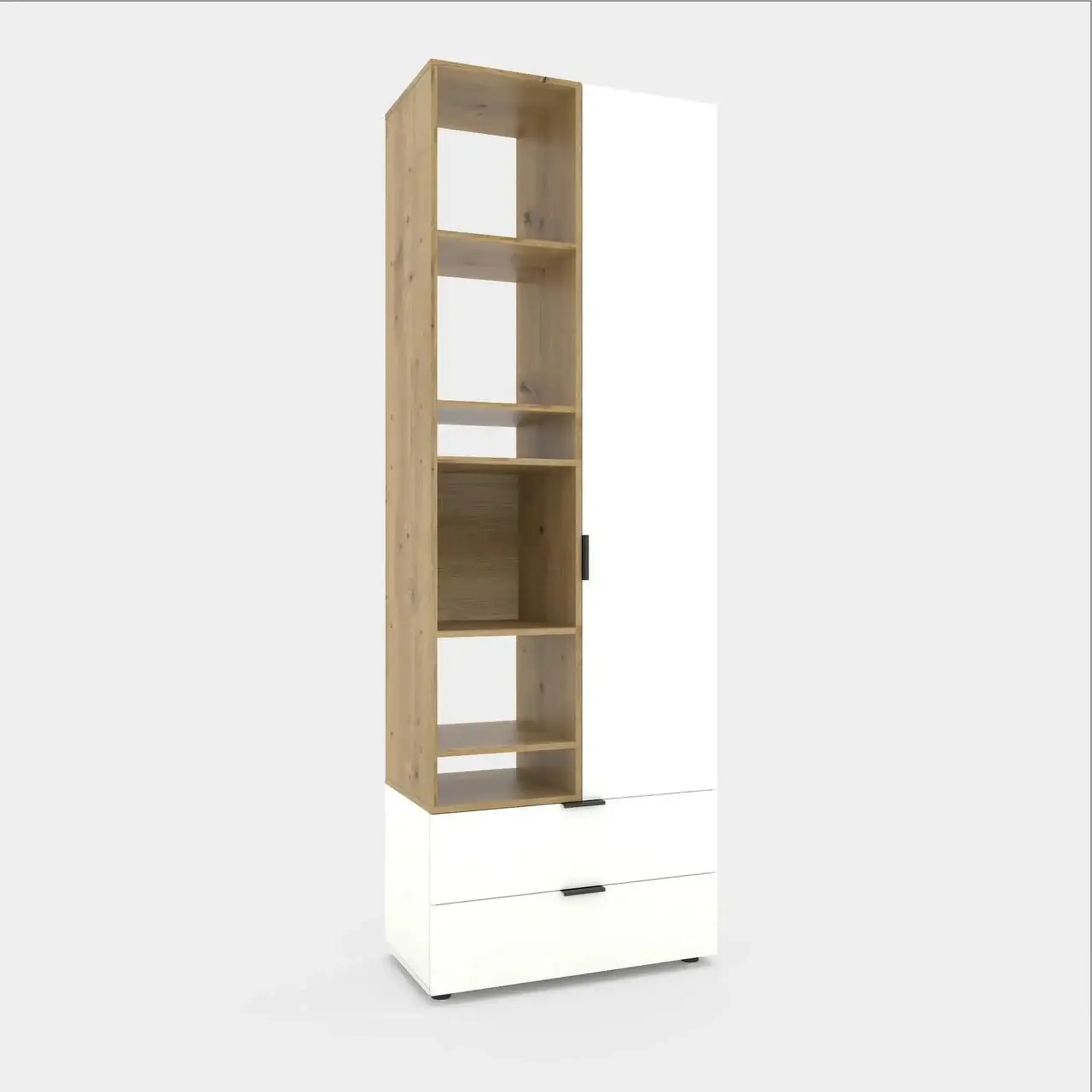 Dulap cu usi batante Nex Home A001L, 800x420x2300 mm, White Snow/Oak Artisan