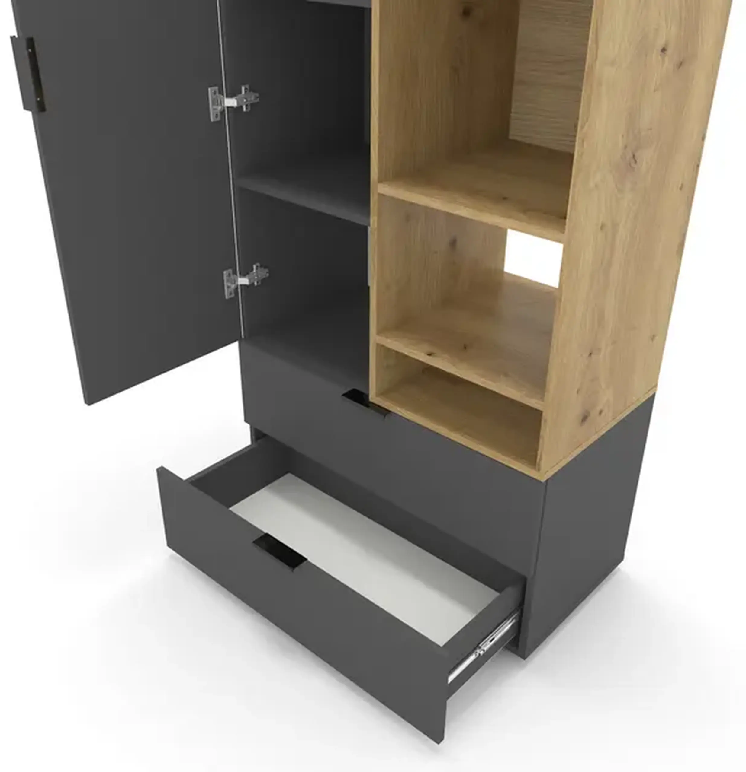 Dulap cu usi batante Nex Home A001R, 800x420x2300 mm, PAL Anthracit/Oak Artisan