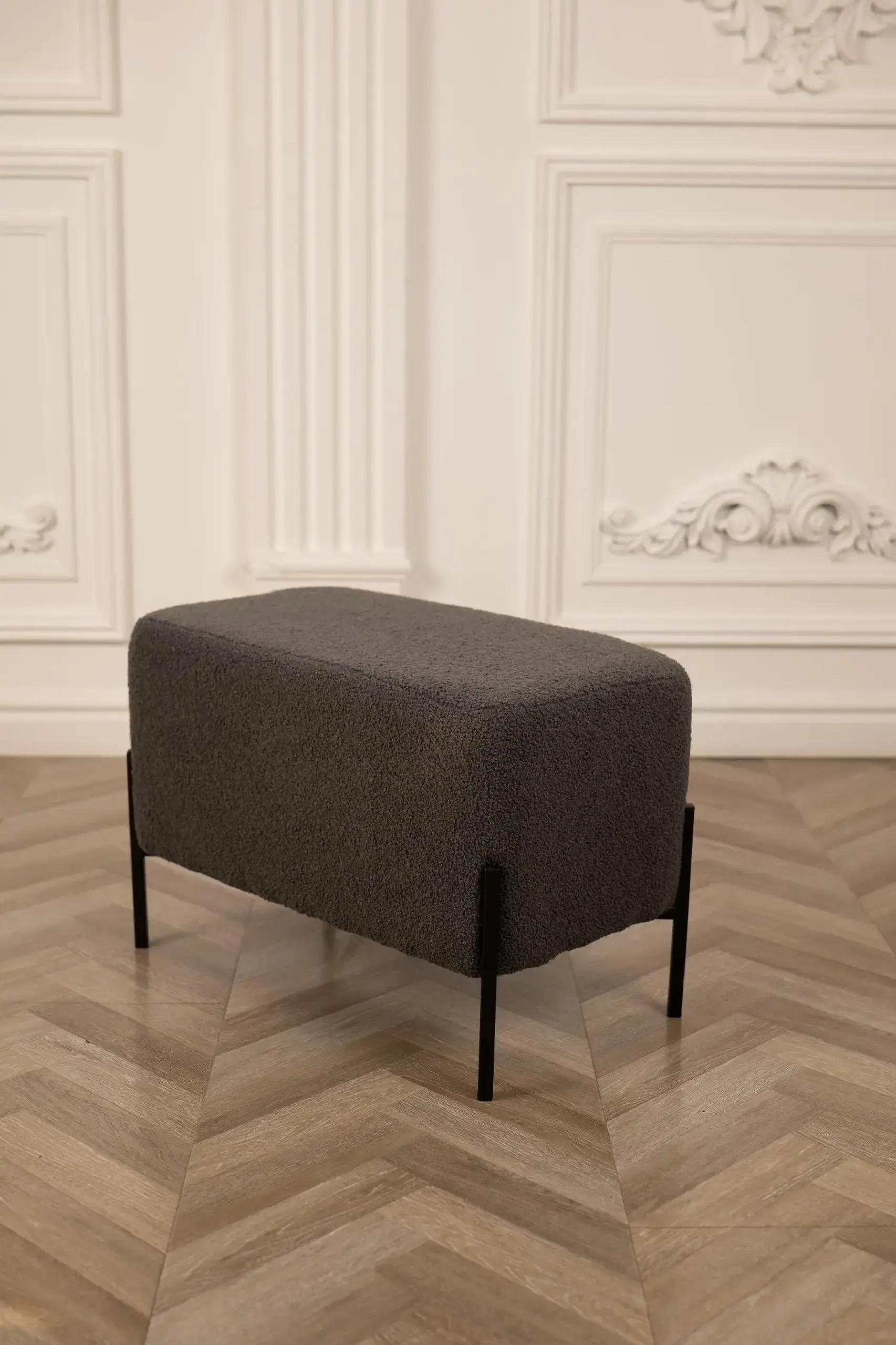 Bancheta Nex Home Teddy, picioare din metal, 63x34x42 cm, 54 Gri inchis