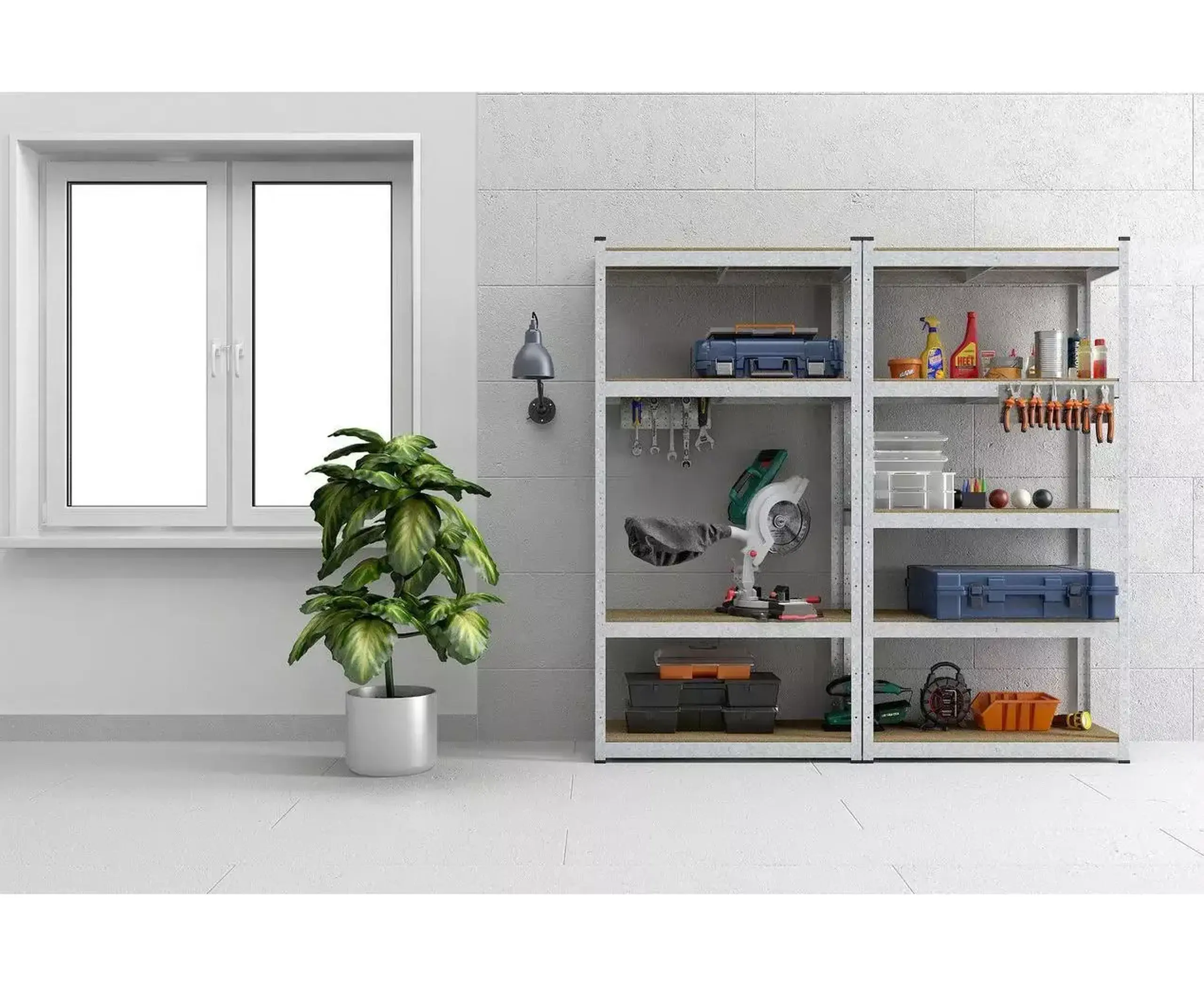 Raft metalic de depozitare Nex Budget 1800x600x400 mm, 5 rafturi MDF, galvanizat