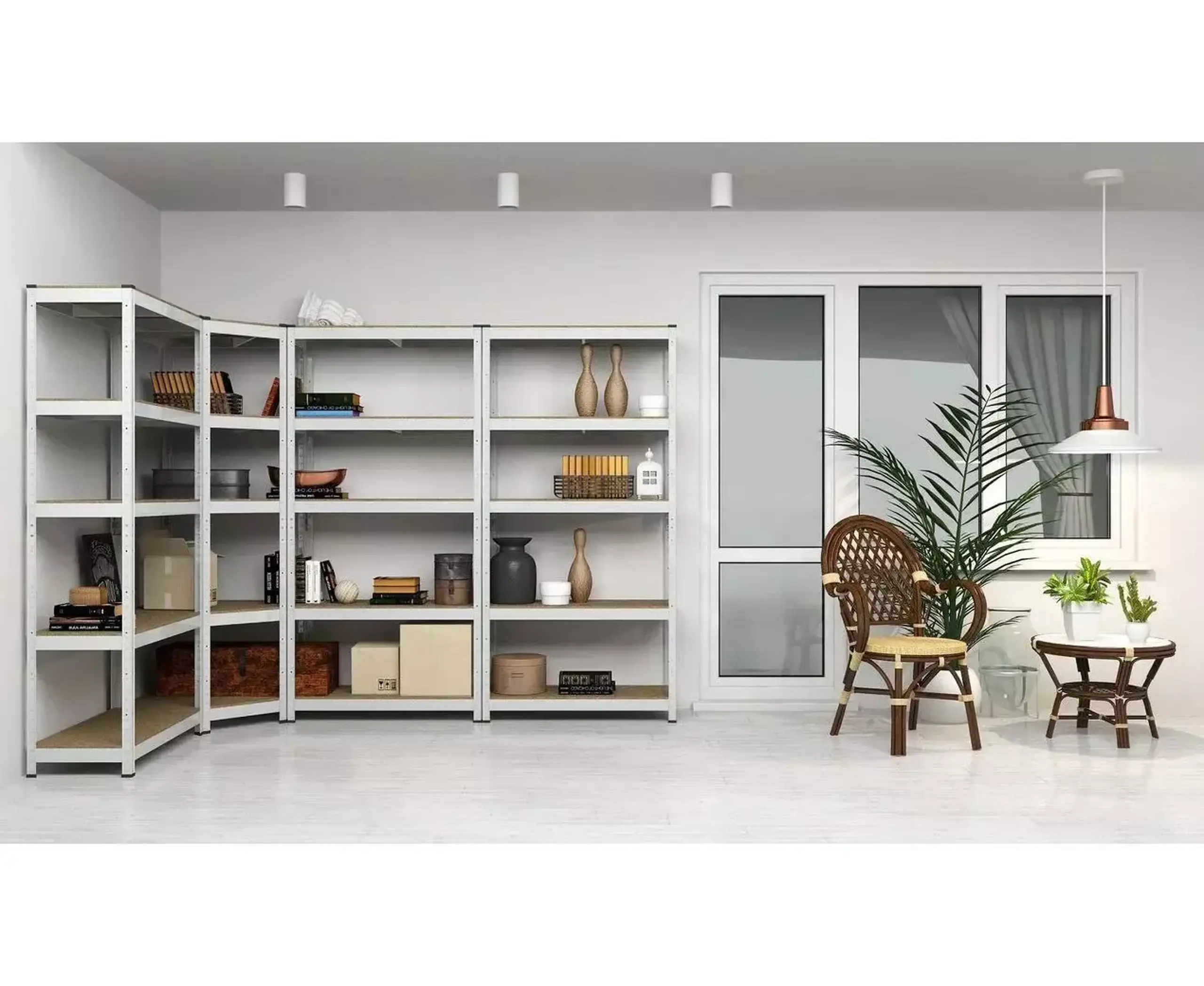 Raft metalic de depozitare Nex Budget 1800x600x400 mm, 5 rafturi MDF, galvanizat