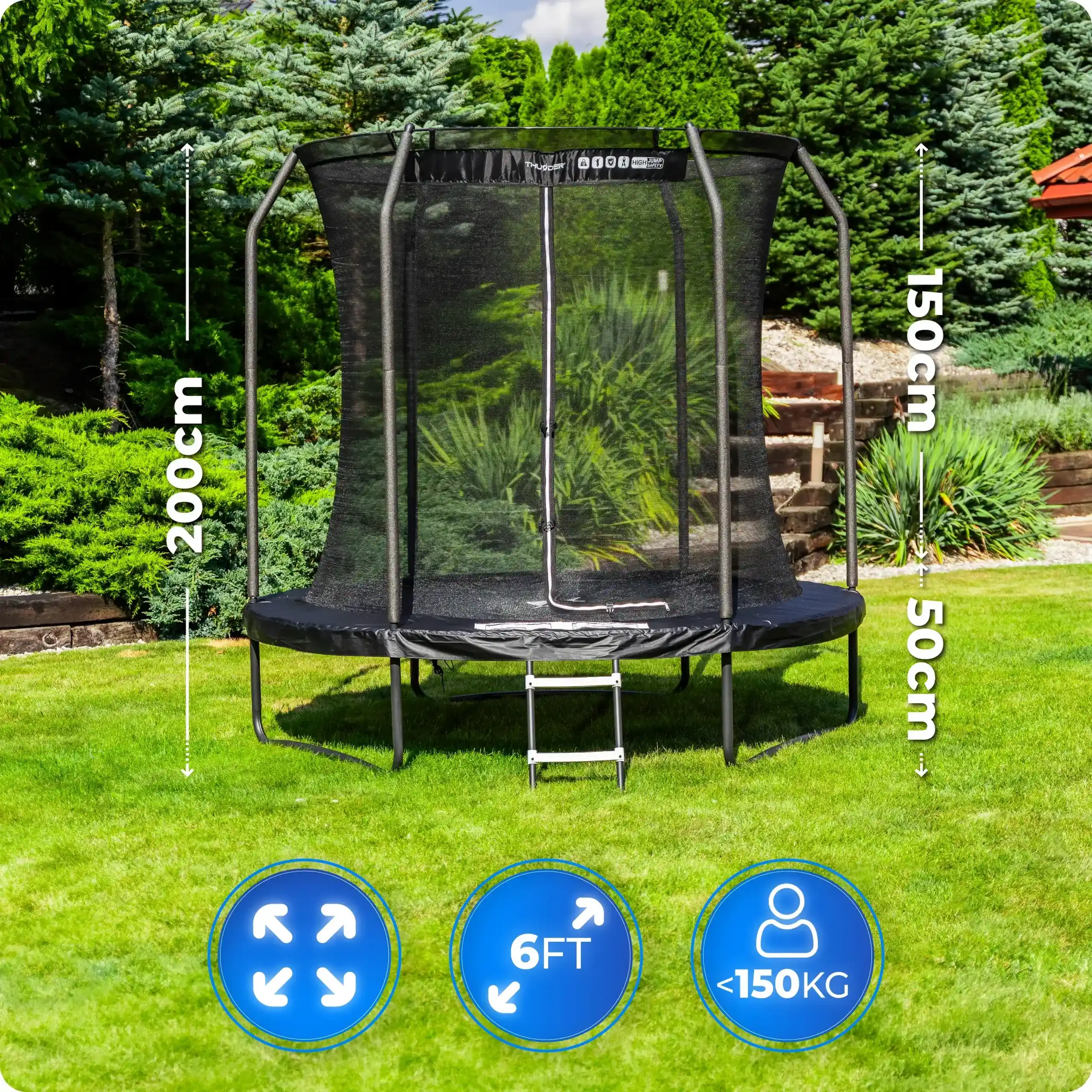 Trambulina de gradina pentru copii THUNDER INSIDE ELITE 6FT (183cm) Black