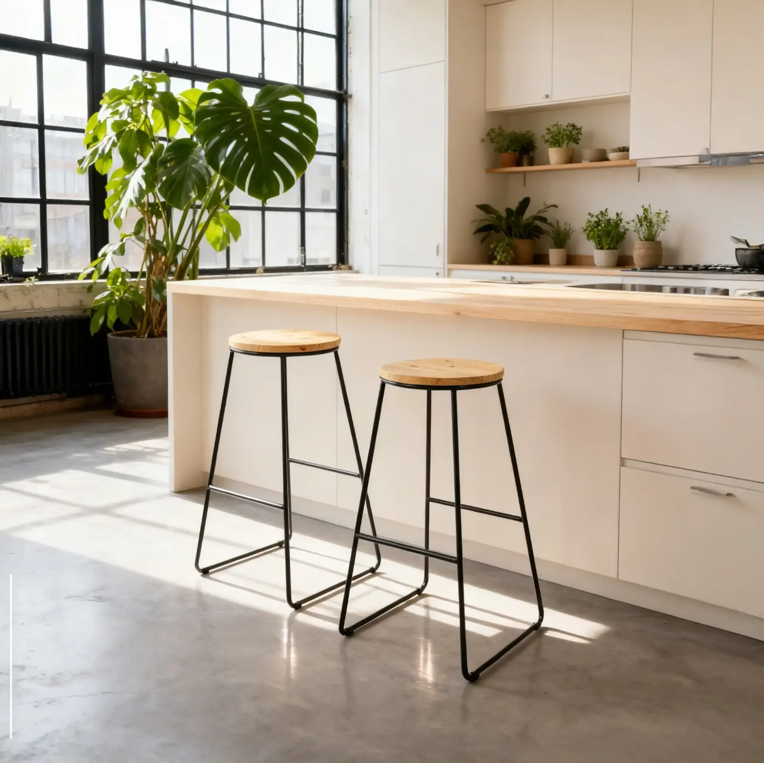 Scaun de bar Jumi din lemn, Oak Artisan / Negru
