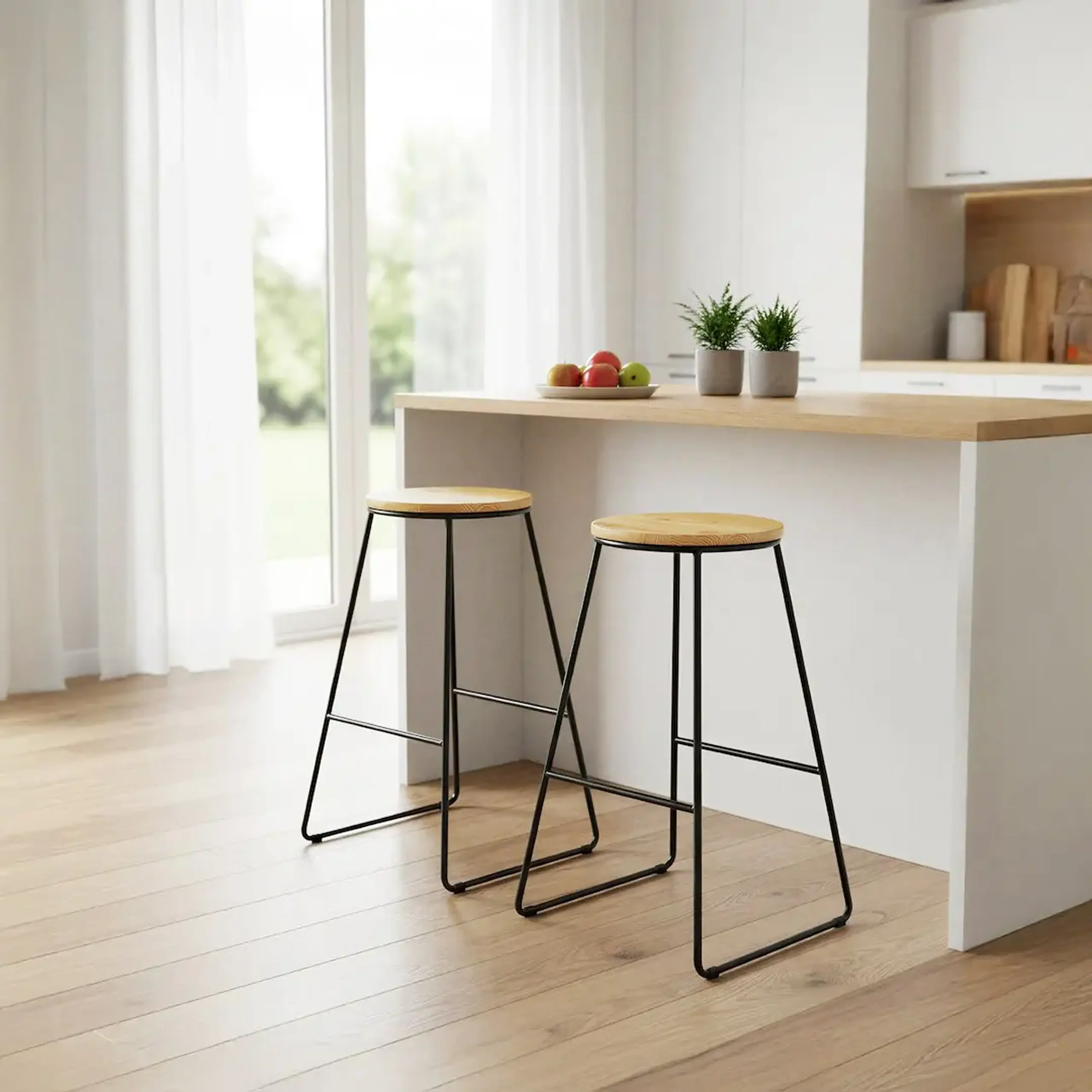 Scaun de bar Jumi din lemn, Oak Artisan / Negru