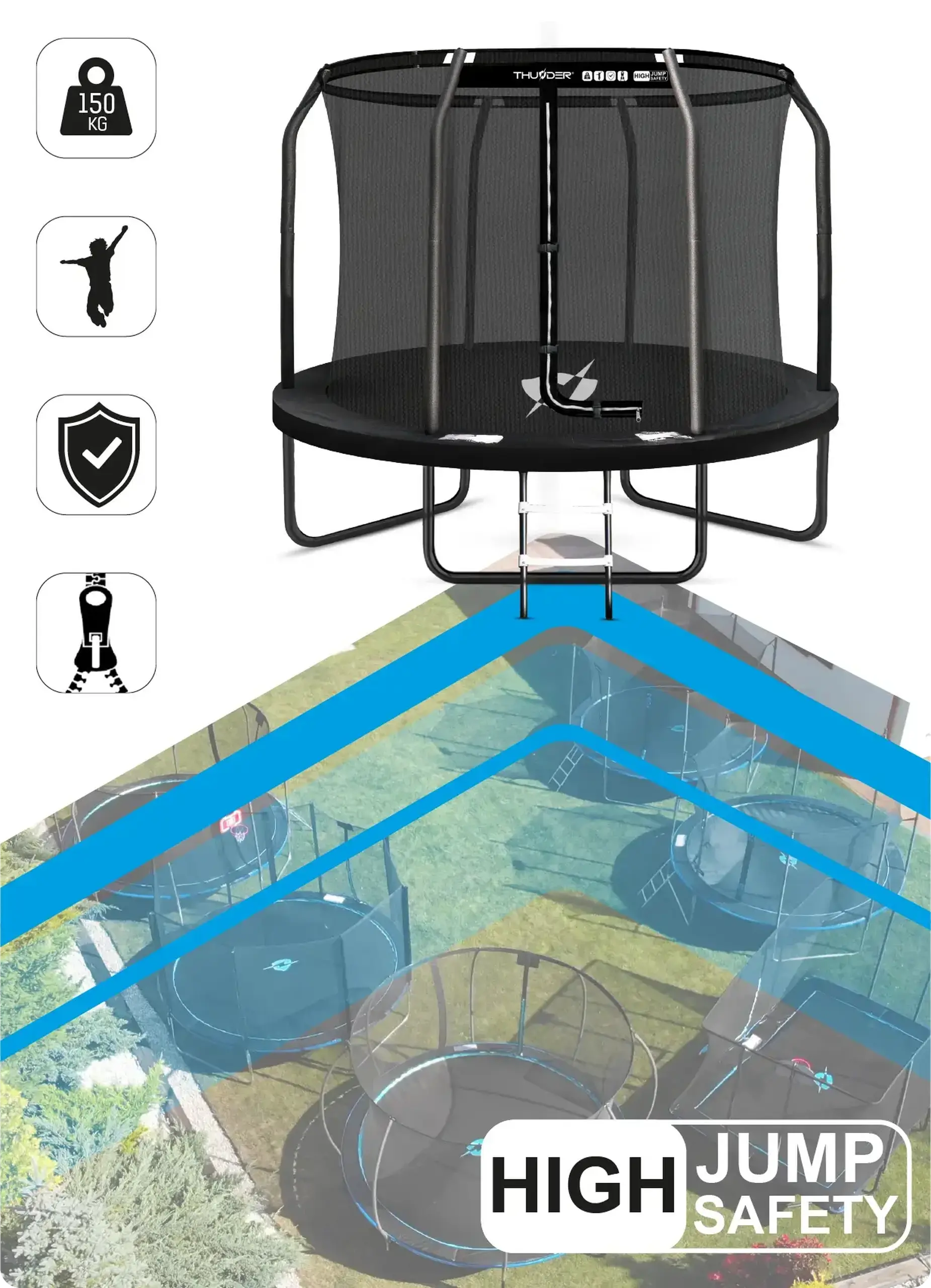Trambulina de gradina pentru copii THUNDER INSIDE ELITE 10FT (305cm) Black