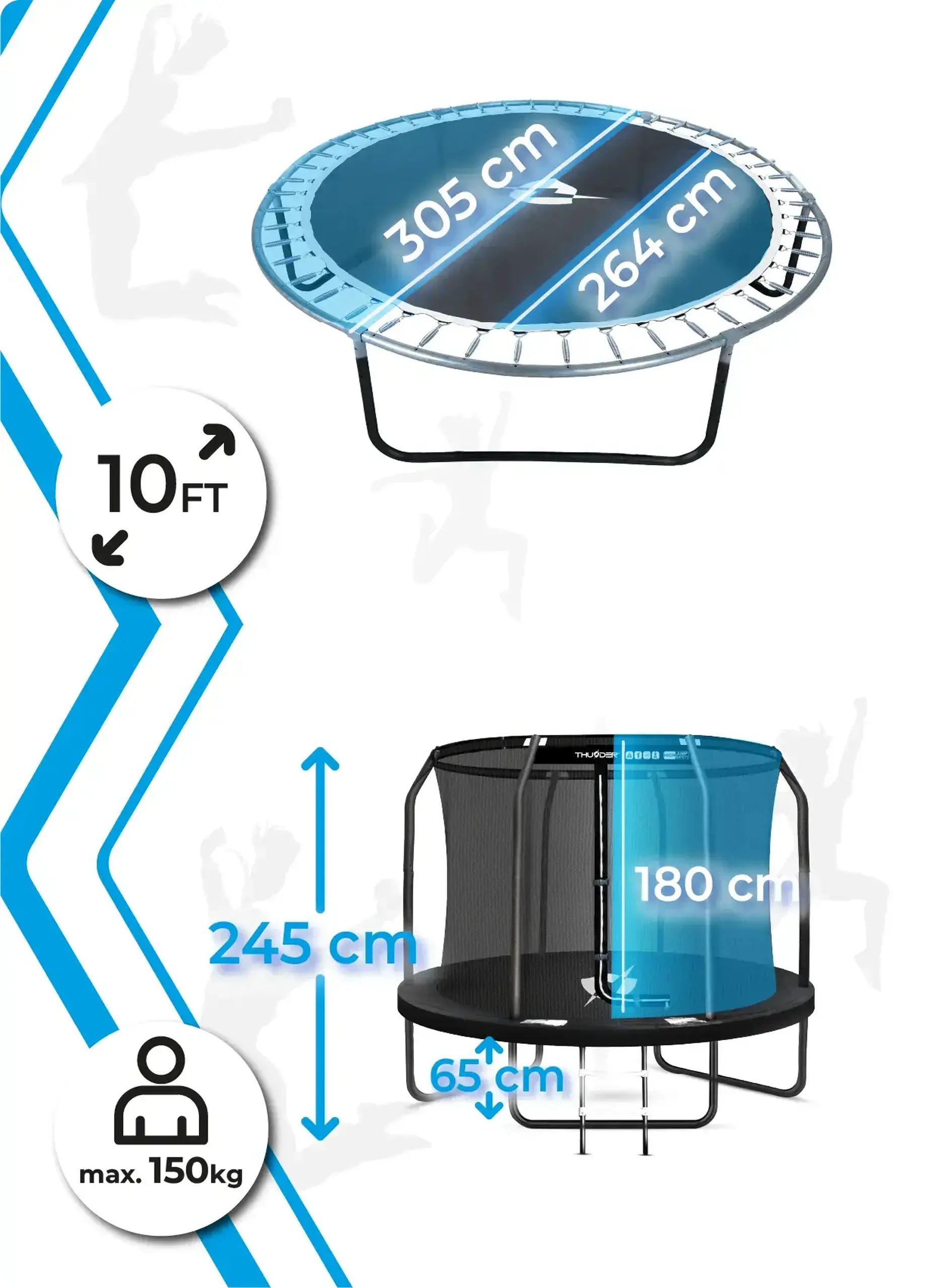 Trambulina de gradina pentru copii THUNDER INSIDE ELITE 10FT (305cm) Black