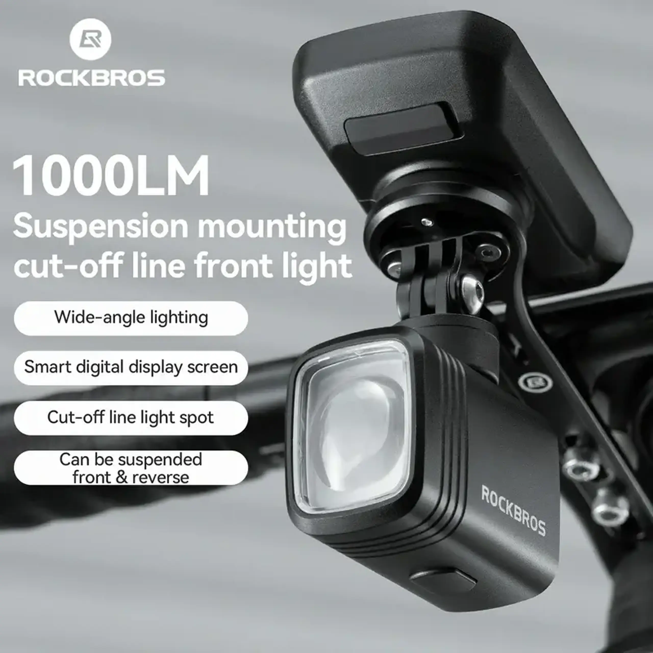 Lanterna frontala pentru bicicleta ROCKBROS 1000LM cu display, cut-off beam - 2410010