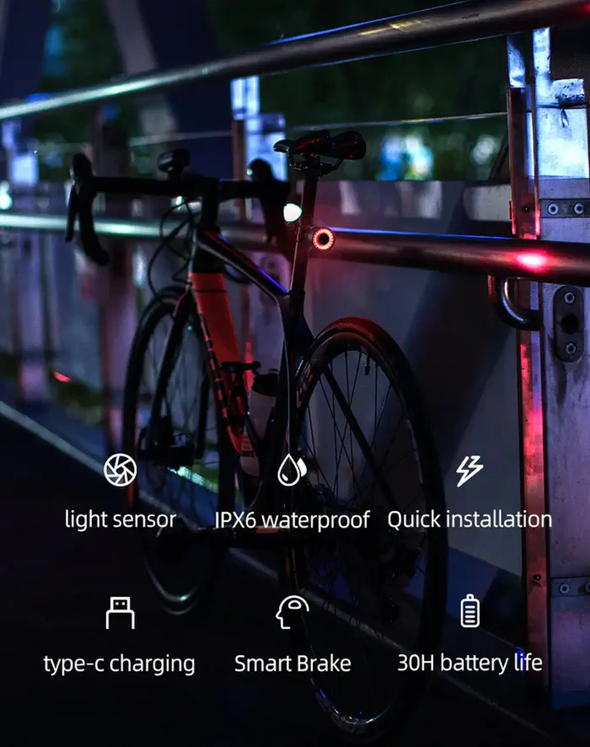 Lanterna spate pentru bicicleta ROCKBROS Q3 Samurai, cu senzor de franare - Q3