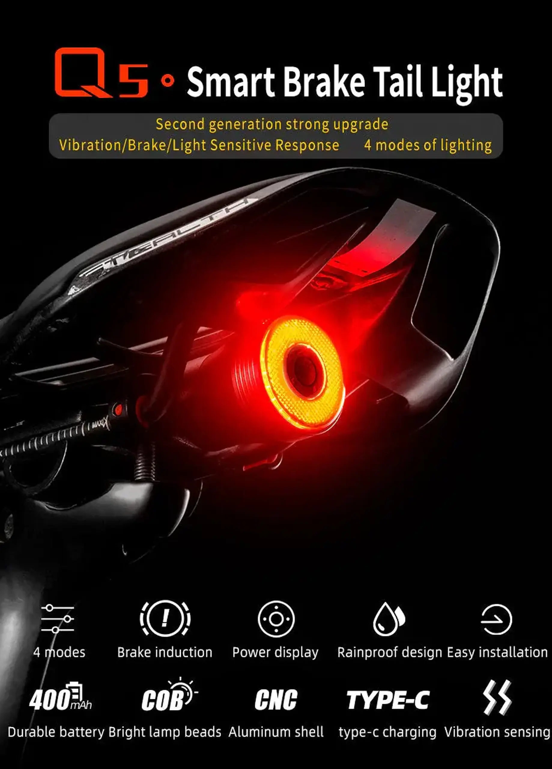 Lanterna spate pentru bicicleta ROCKBROS Q5, cu senzor de frana – TL907Q51
