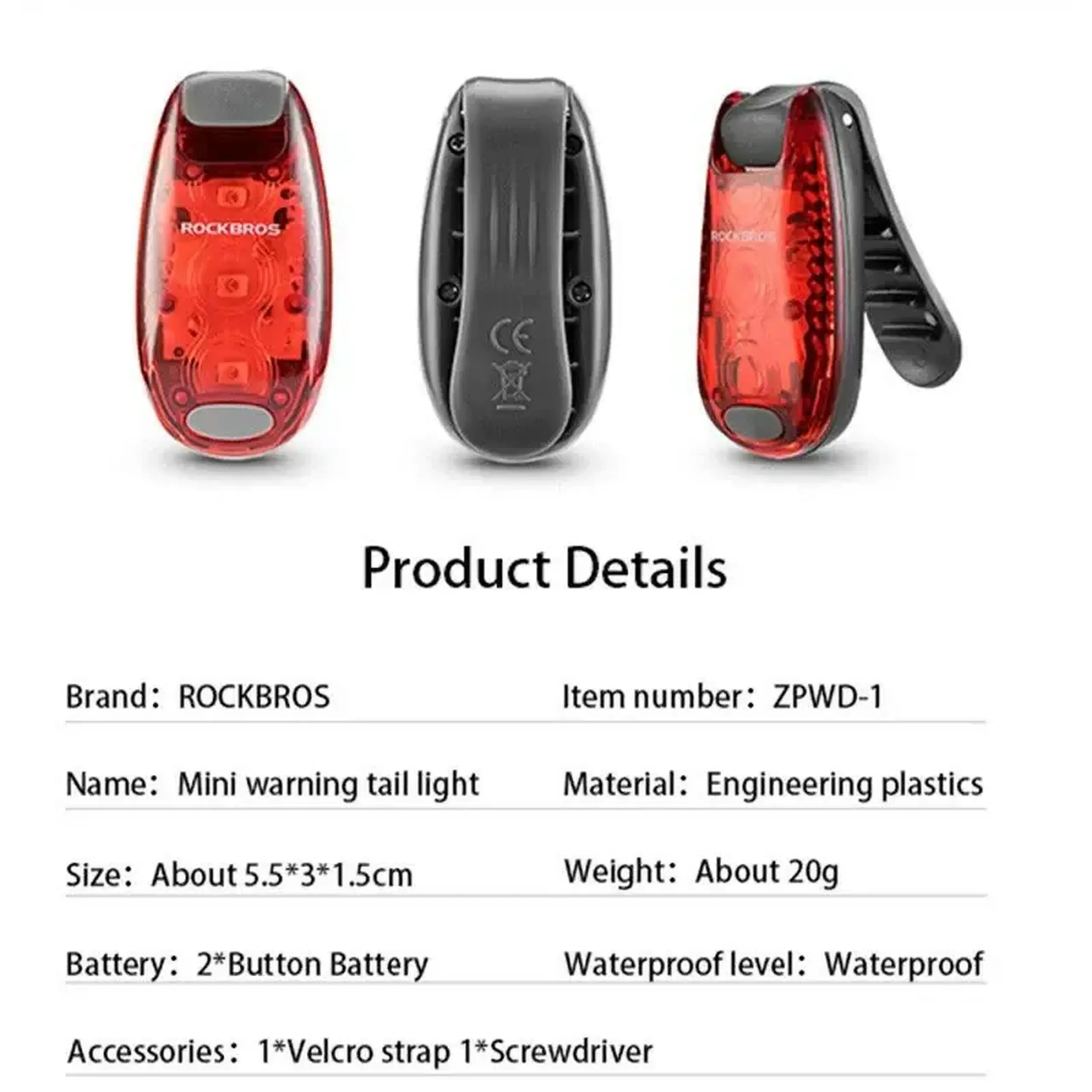 Lanterna spate pentru bicicleta ROCKBROS Mini Red - ZPWD-1