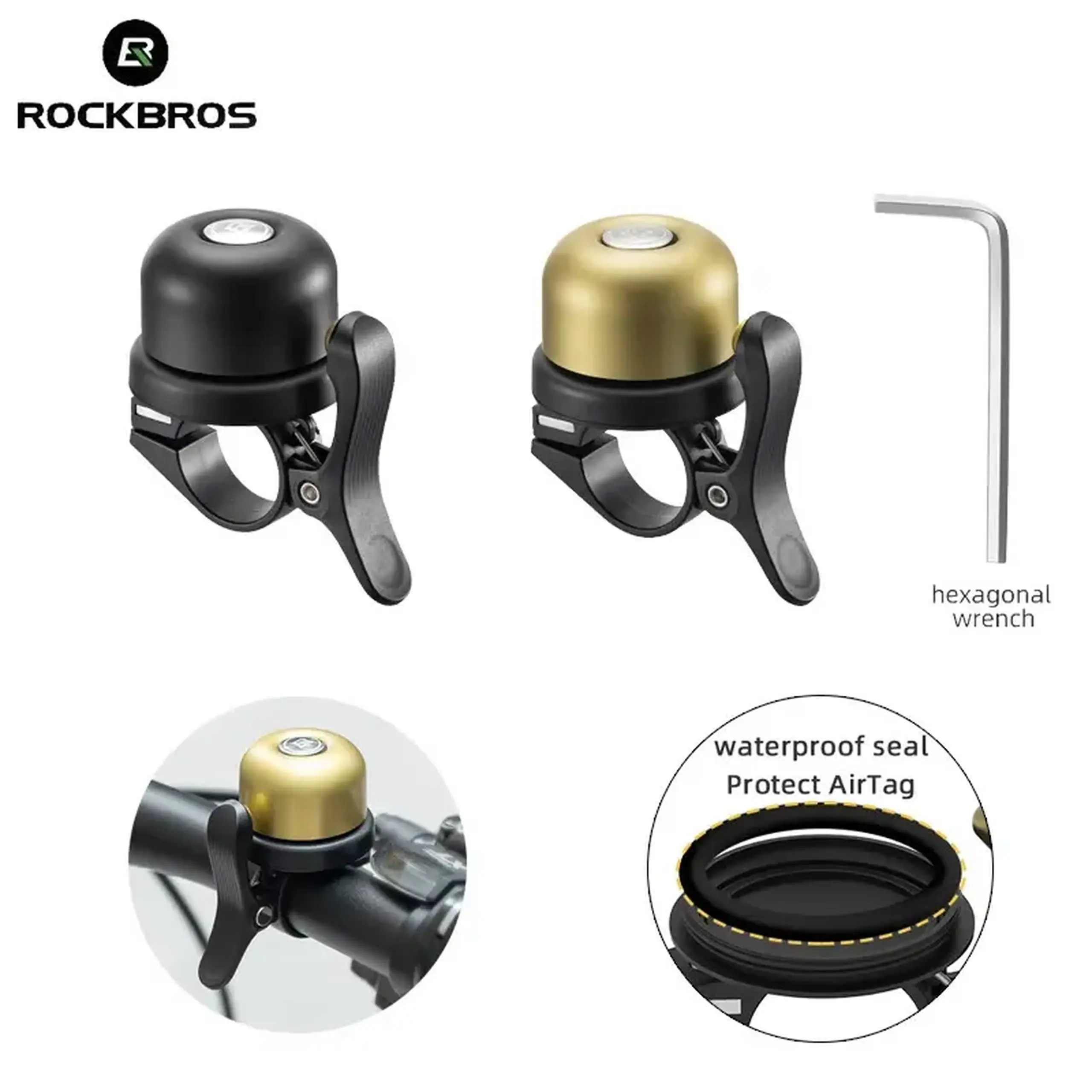 Sonerie pentru bicicleta ROCKBROS, Apple AirTag, Antifurt, Model Clasic, cupru - 34210003002