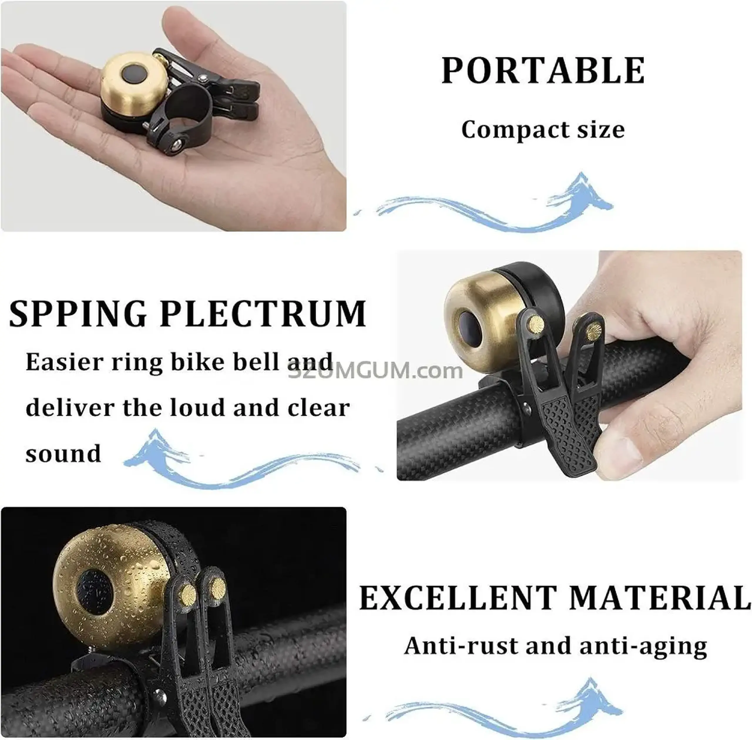 Sonerie pentru bicicleta ROCKBROS Retro din alama, negru/auriu - 2019-1BBK