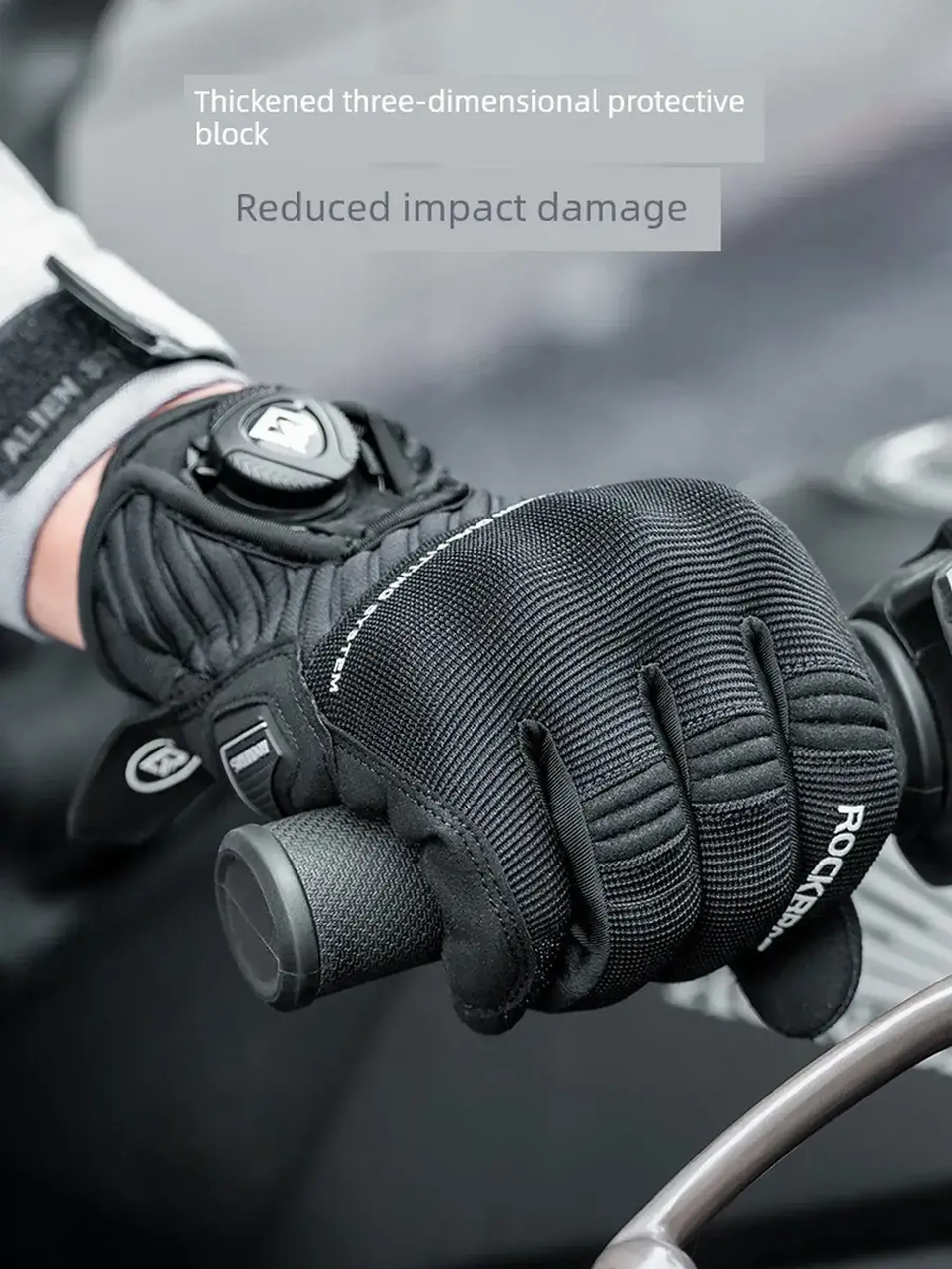 Manusi pentru motociclisti ROCKBROS, cu protectie extinsa, marime M, Negru - 16410053