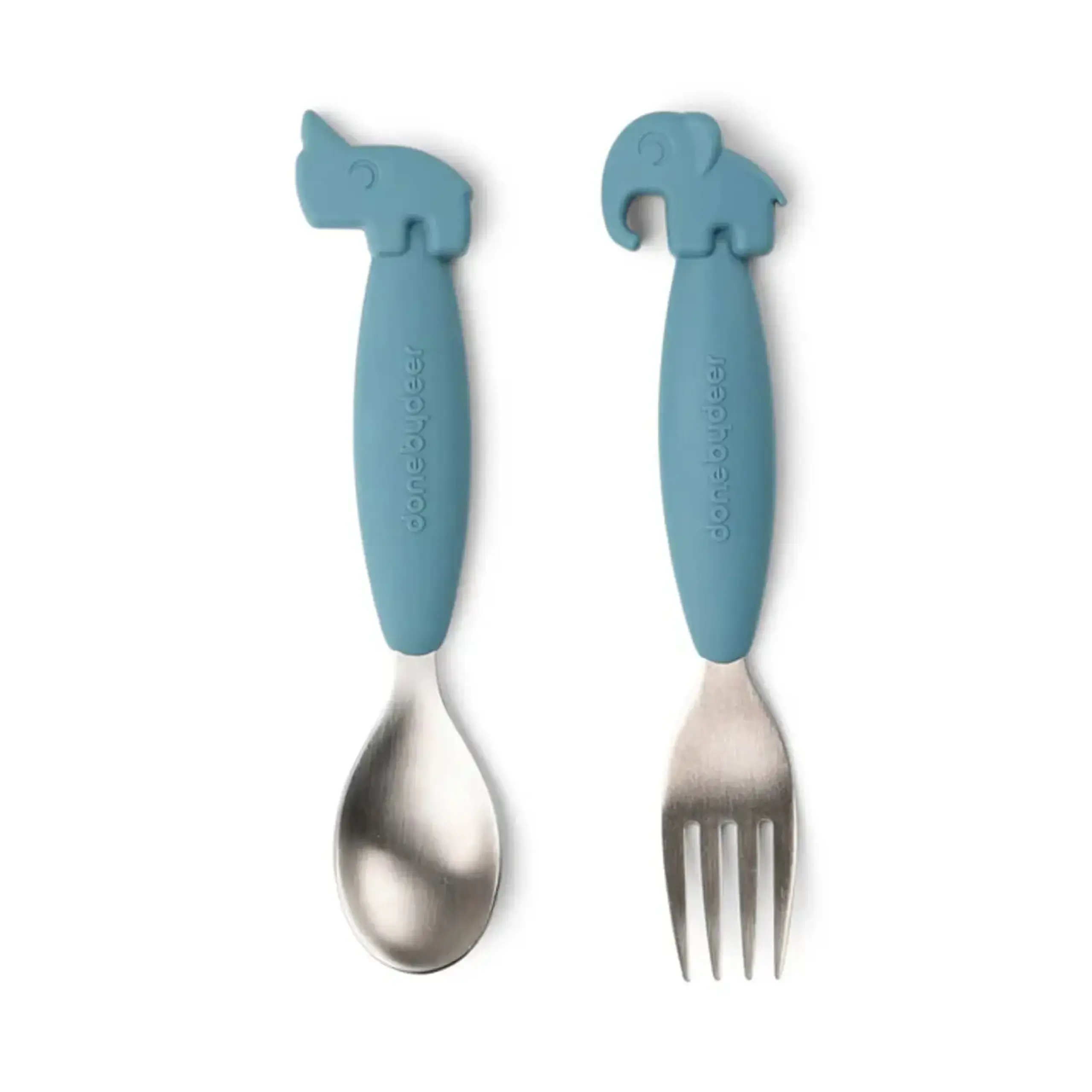 Set lingură și furculiță Easy-grip — Done by Deer - Blue