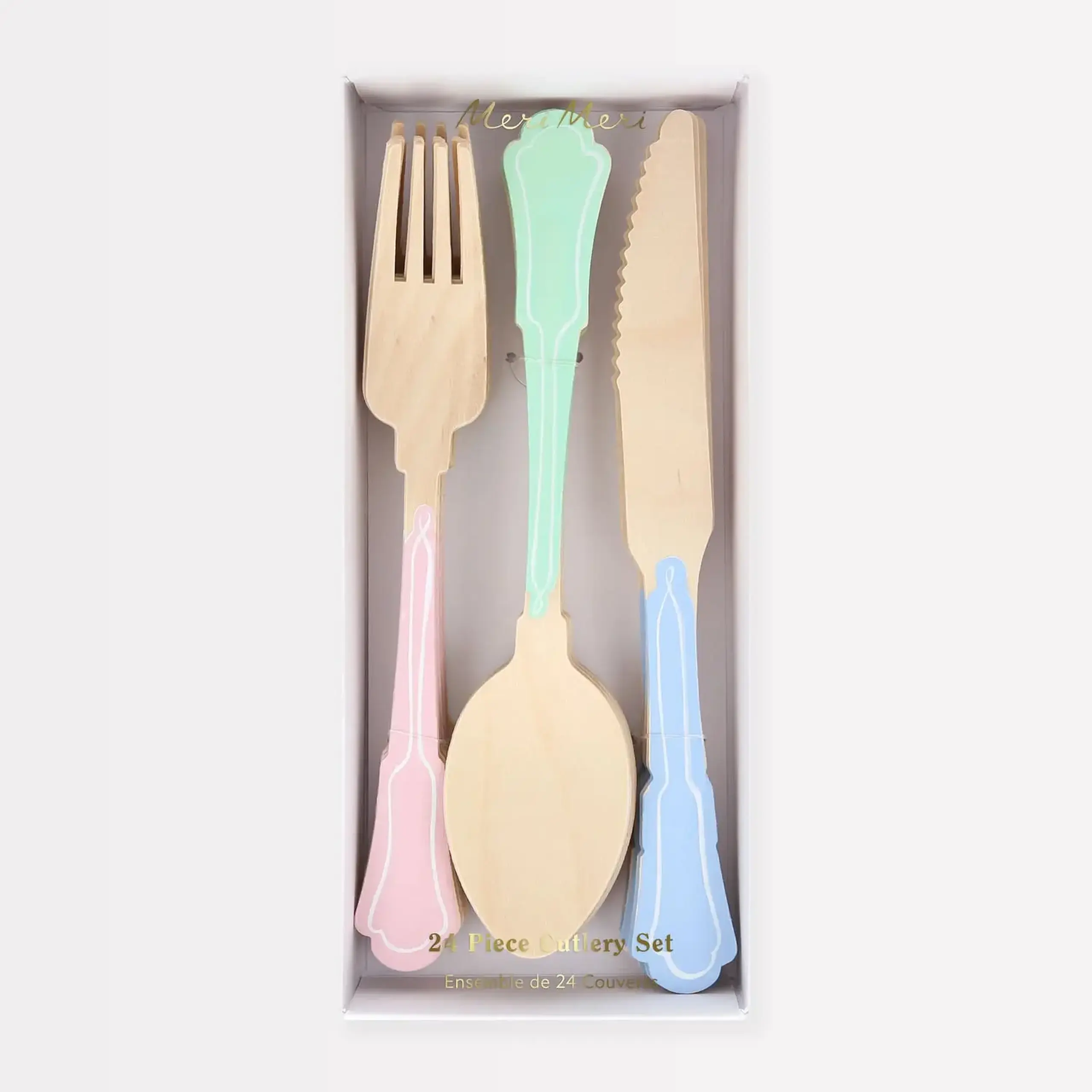 Set de 24 de tacâmuri din lemn, culori pastel — Meri Meri