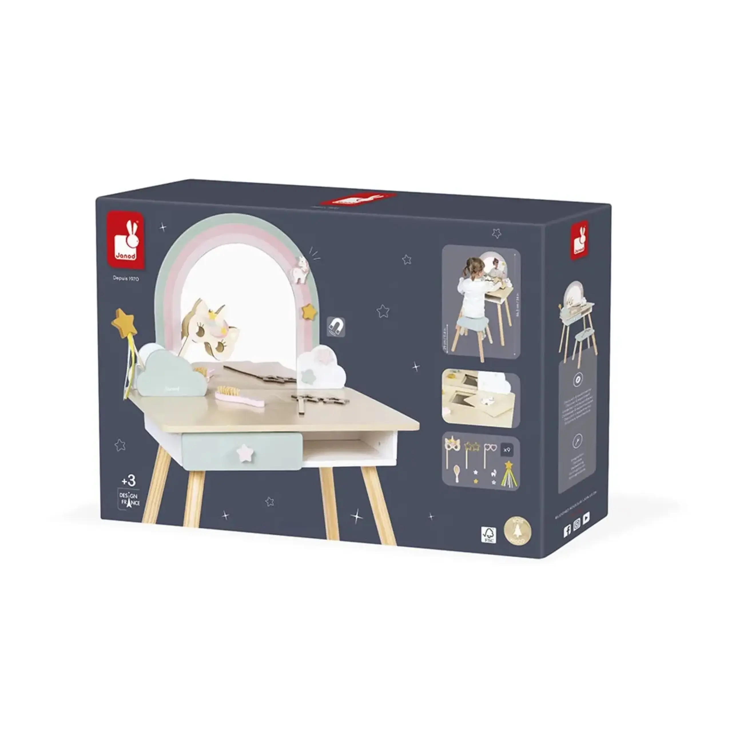 Măsuță de machiaj din lemn Unicorn — Janod