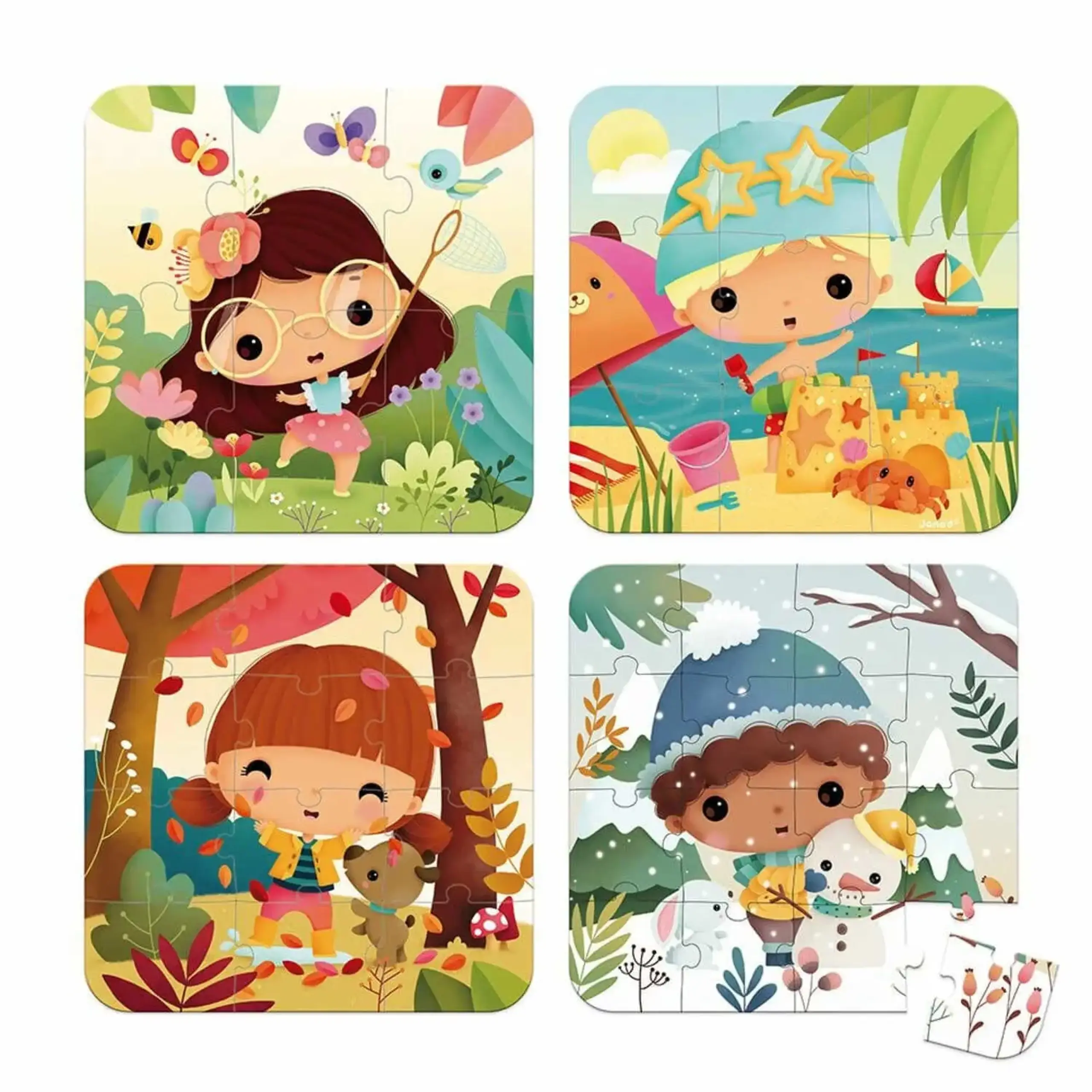 Set de 4 puzzle-uri progresive Anotimpuri — Janod