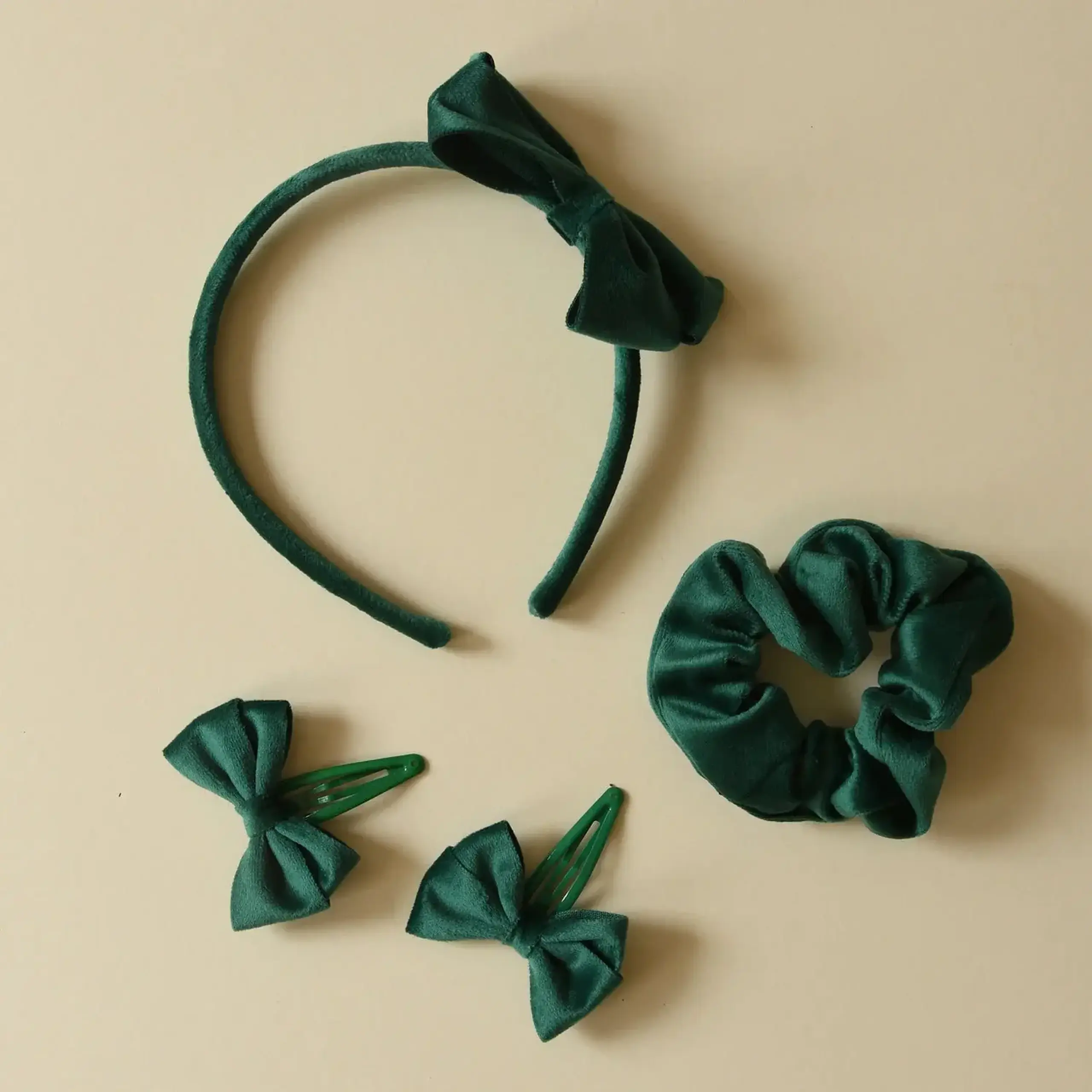 Set de accesorii de păr Velvet Bow School, verde — Rockahula Kids