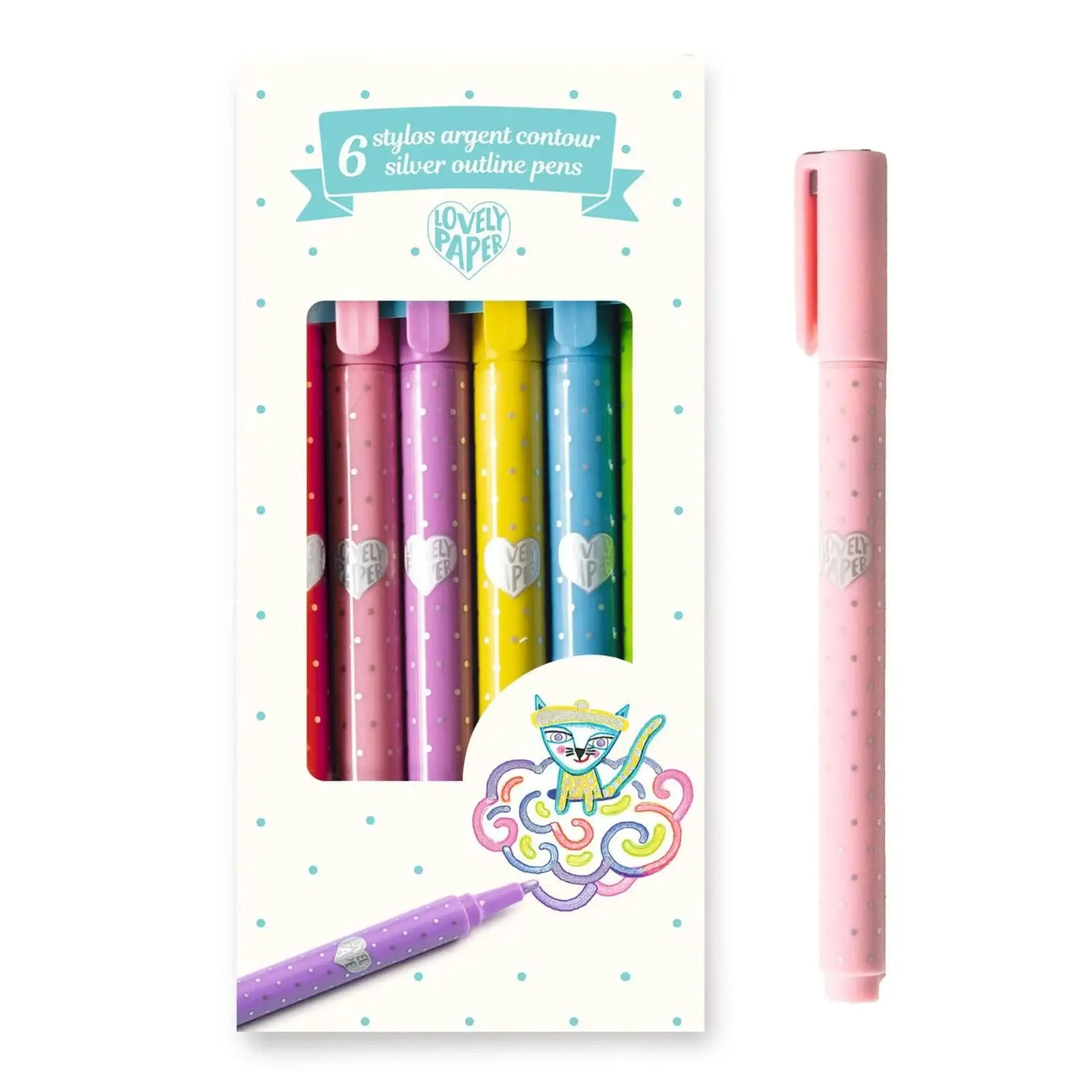 Set de 6 markere cu contur argintiu — Djeco