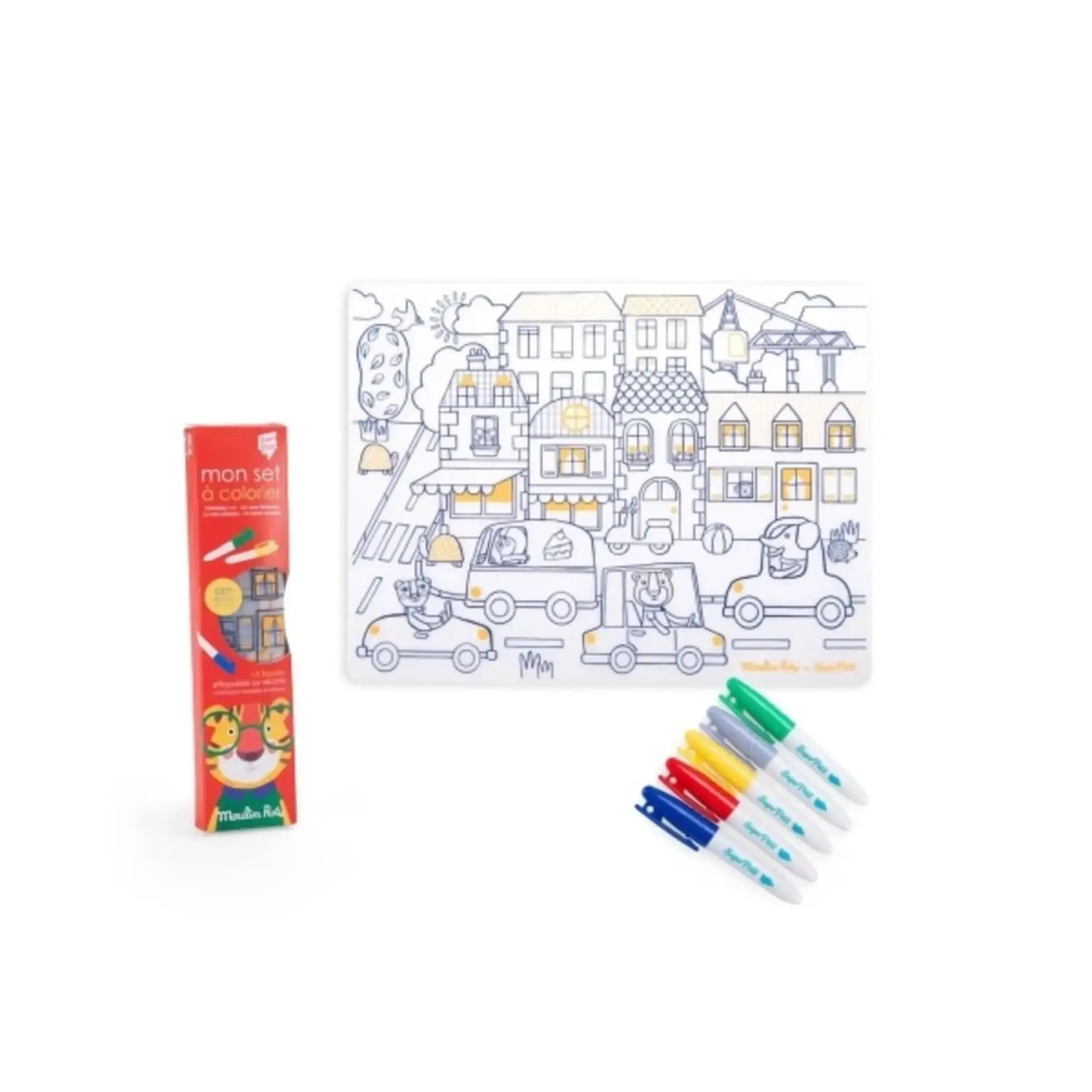 Planșă reutilizabilă din silicon pentru colorat, Les Popipop — Moulin Roty