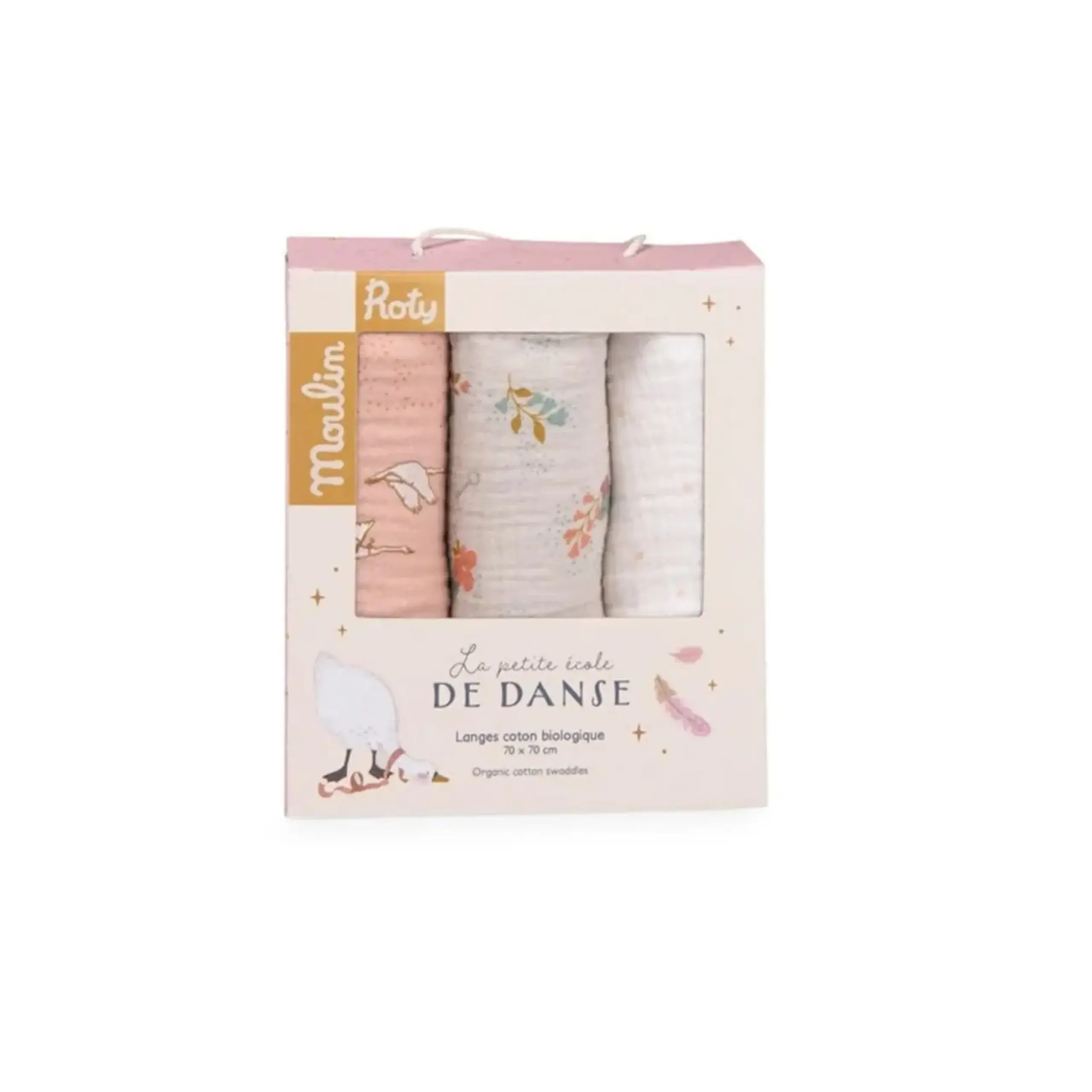Set de 3 museline din bumbac organic, La Petite École de Danse — Moulin Roty