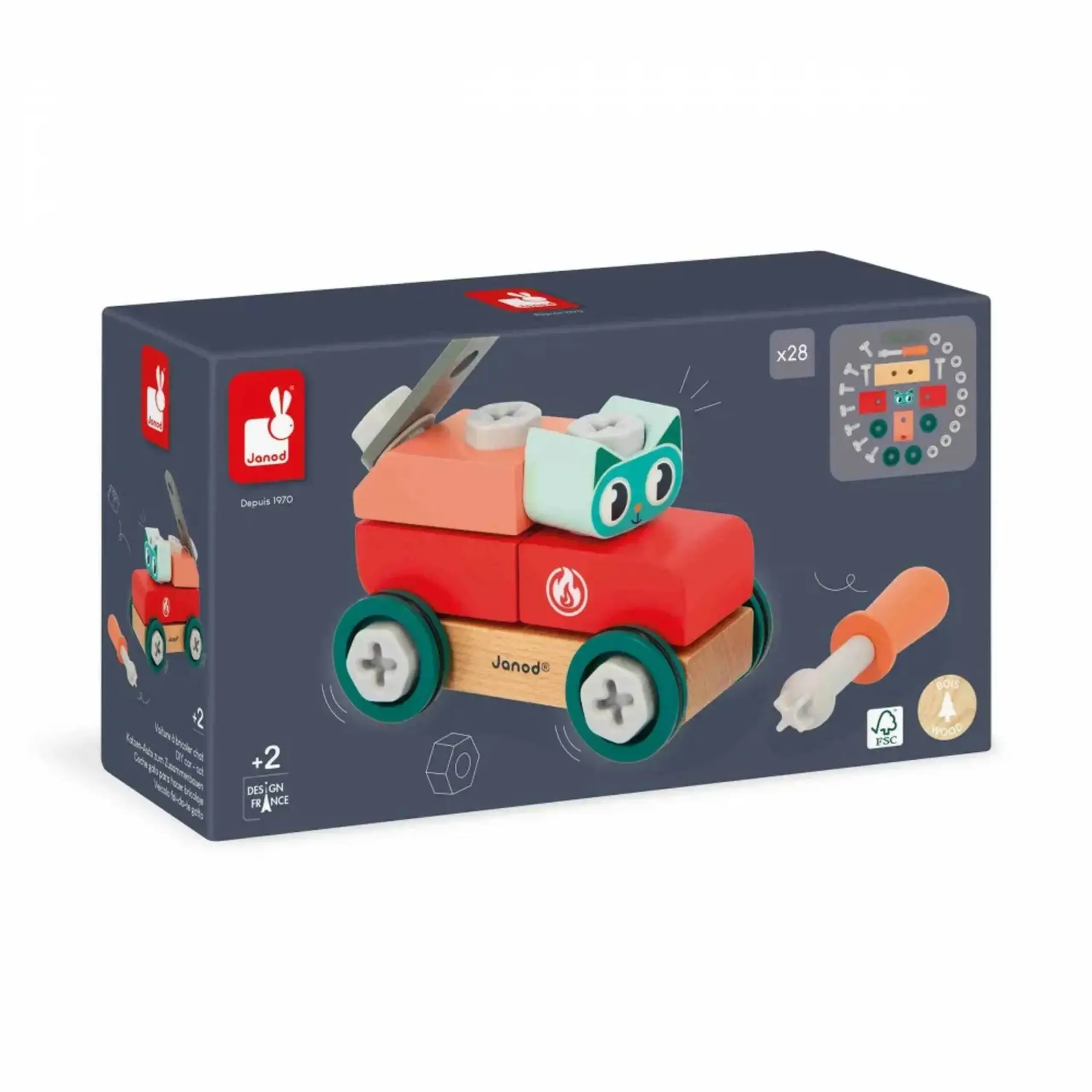 Set de construcție Mașinuța Pisică Brico’Kids — Janod