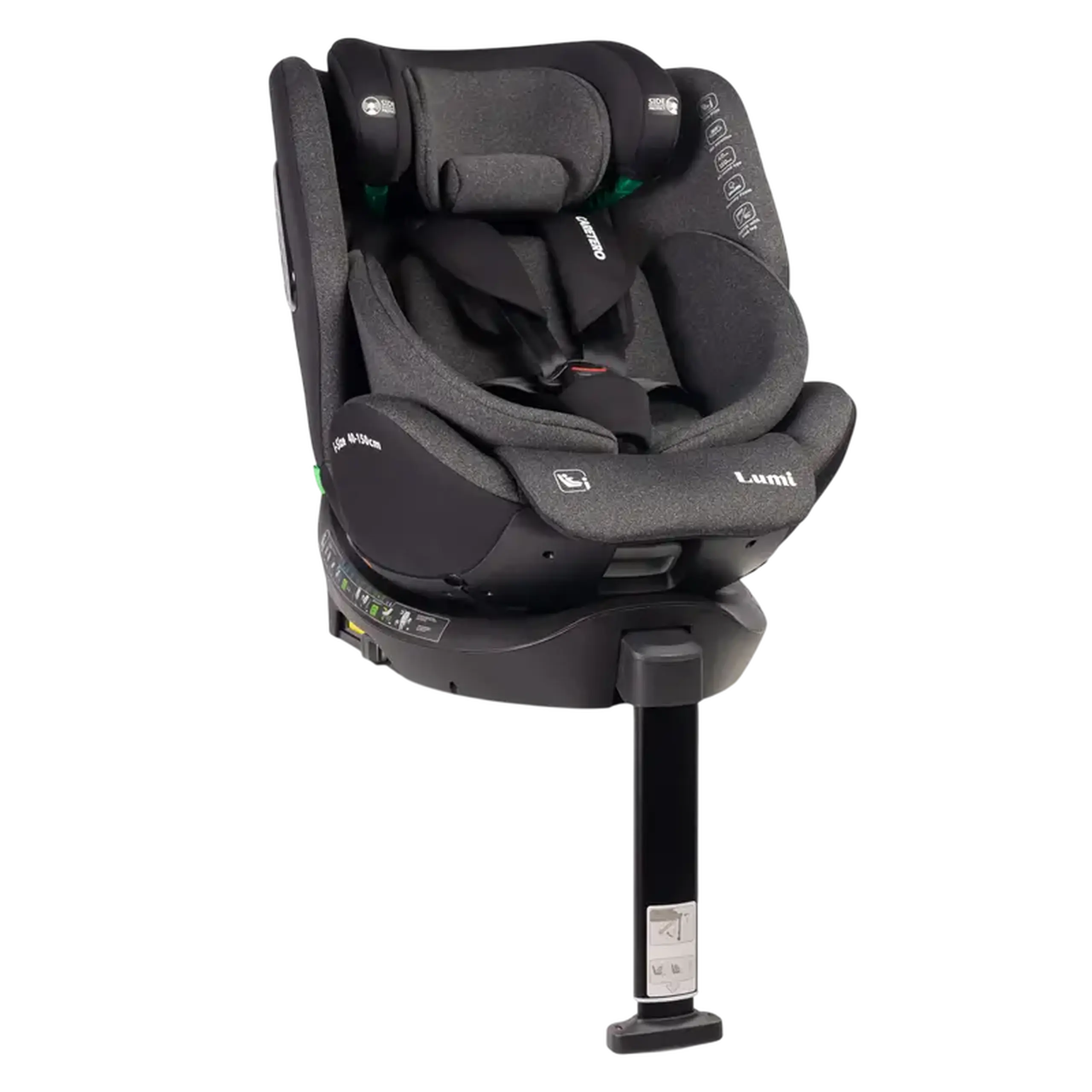 Scaun auto Caretero Lumi i-Size, Grupa 0+/1/2/3 (0-36 kg), Gri inchis
