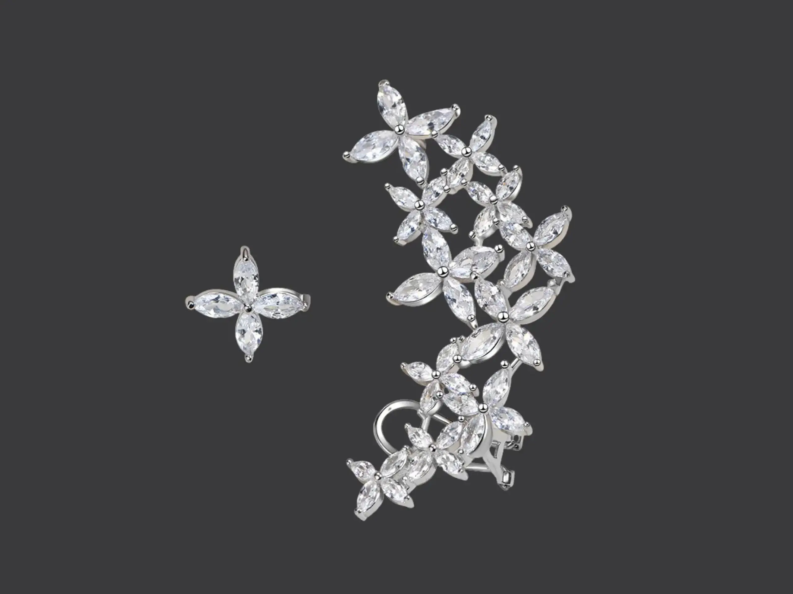 Flora Cascade Diamond Ear Cuff & Stud Set