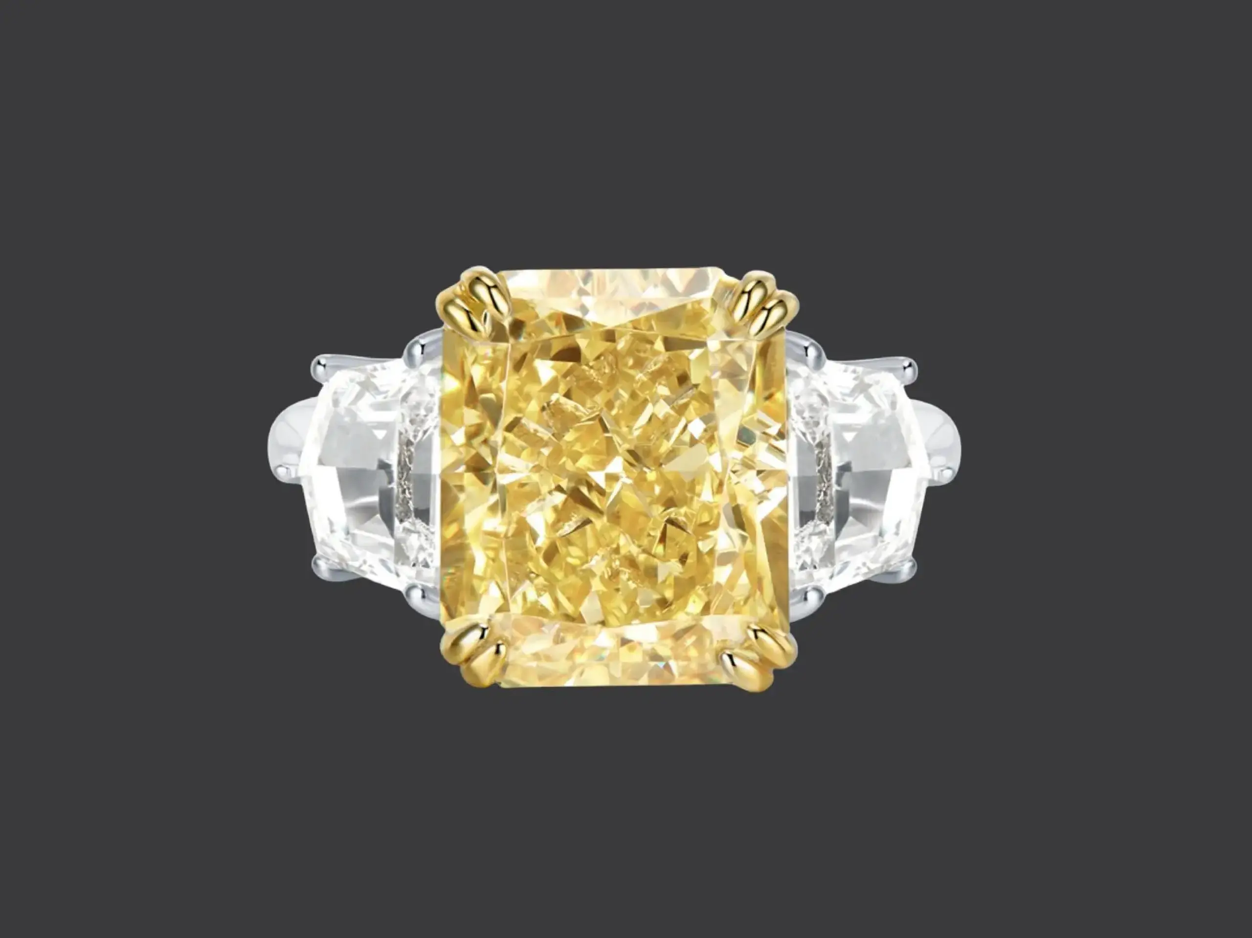 Radiant Three-Stone Ring – White, Yellow, Green & Blue CZ | Gold & Platinum