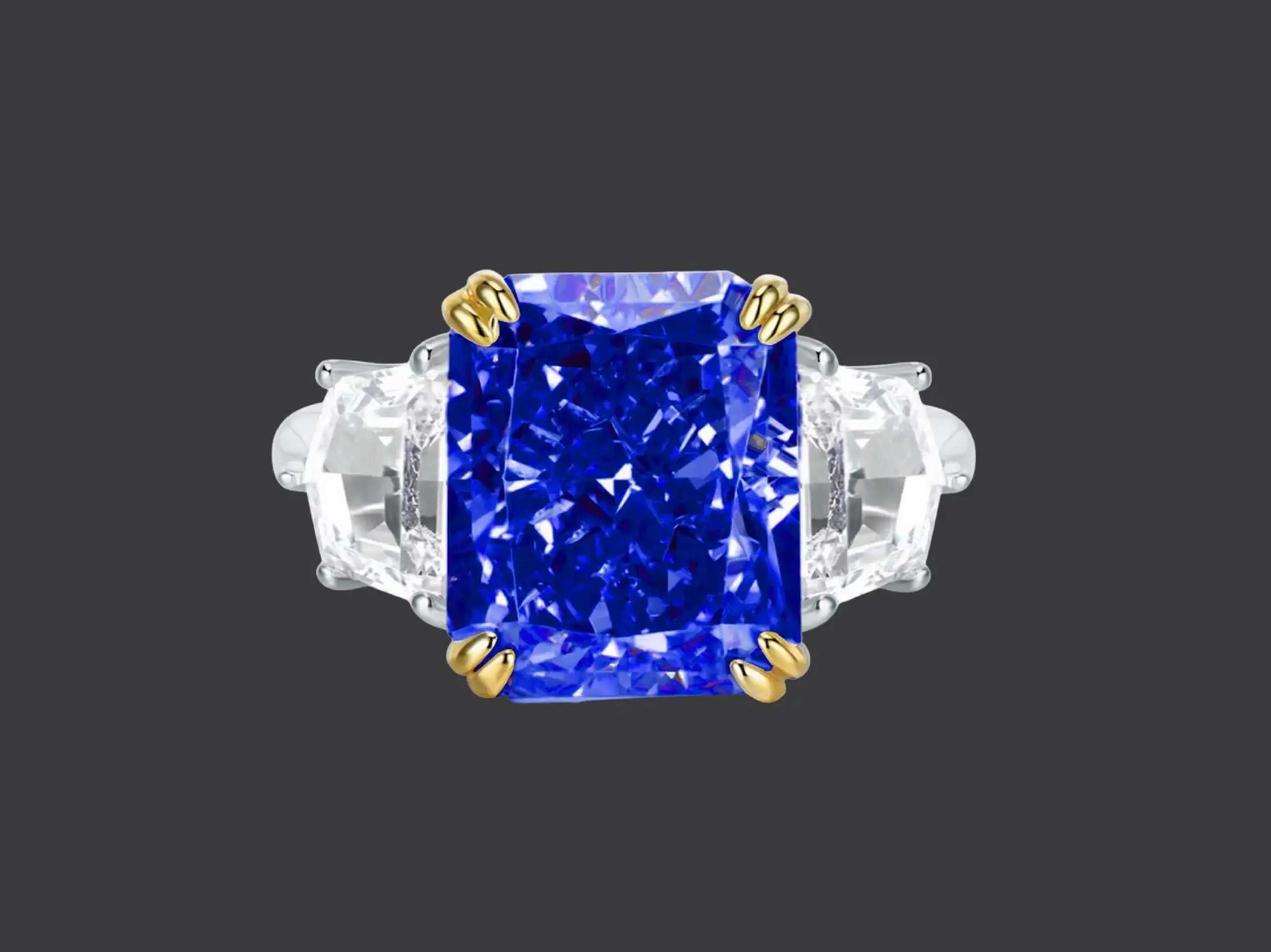 Radiant Three-Stone Ring – White, Yellow, Green & Blue CZ | Gold & Platinum