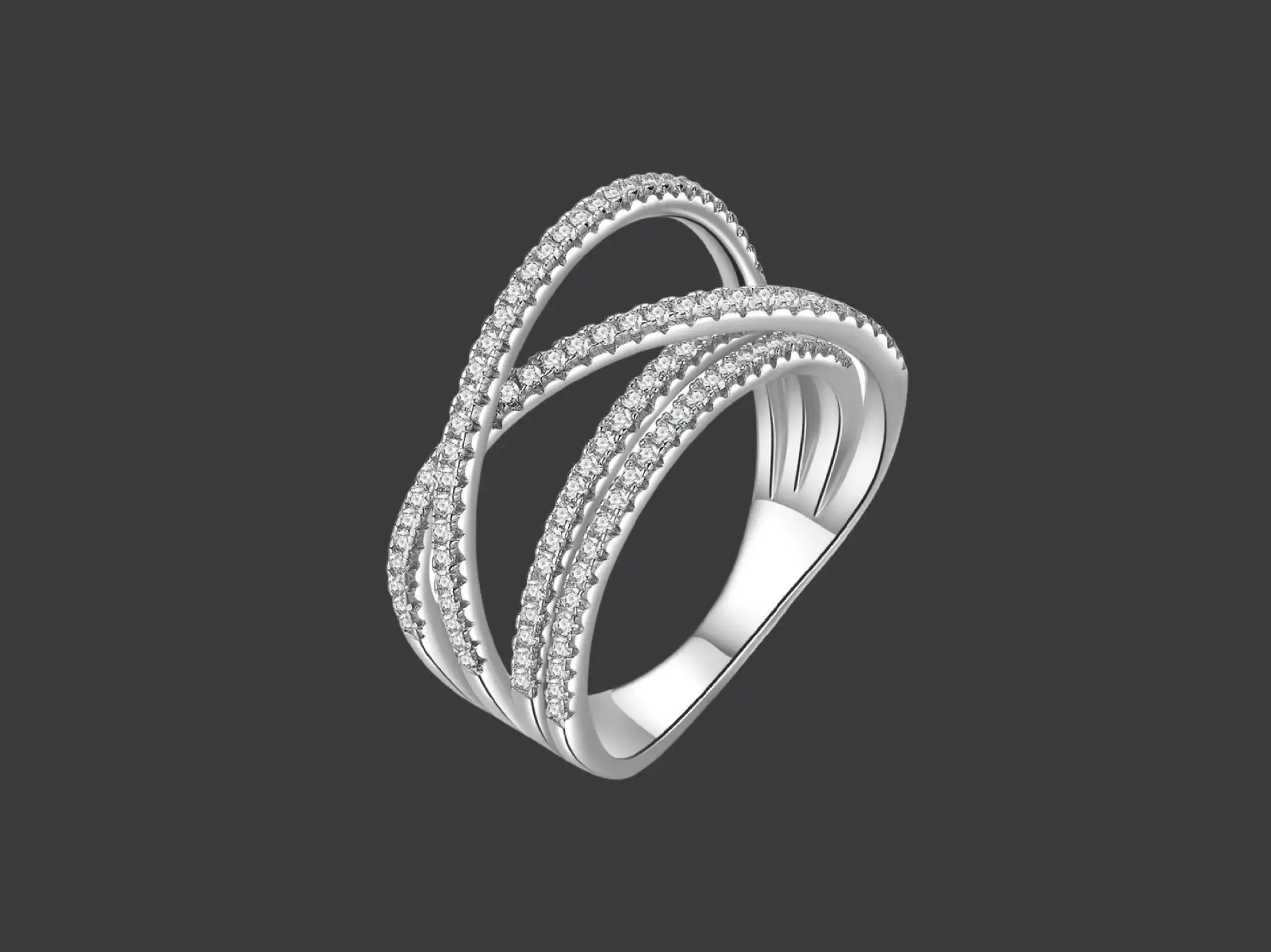 Triple Crossover Pavé Ring – Sterling Silver CZ