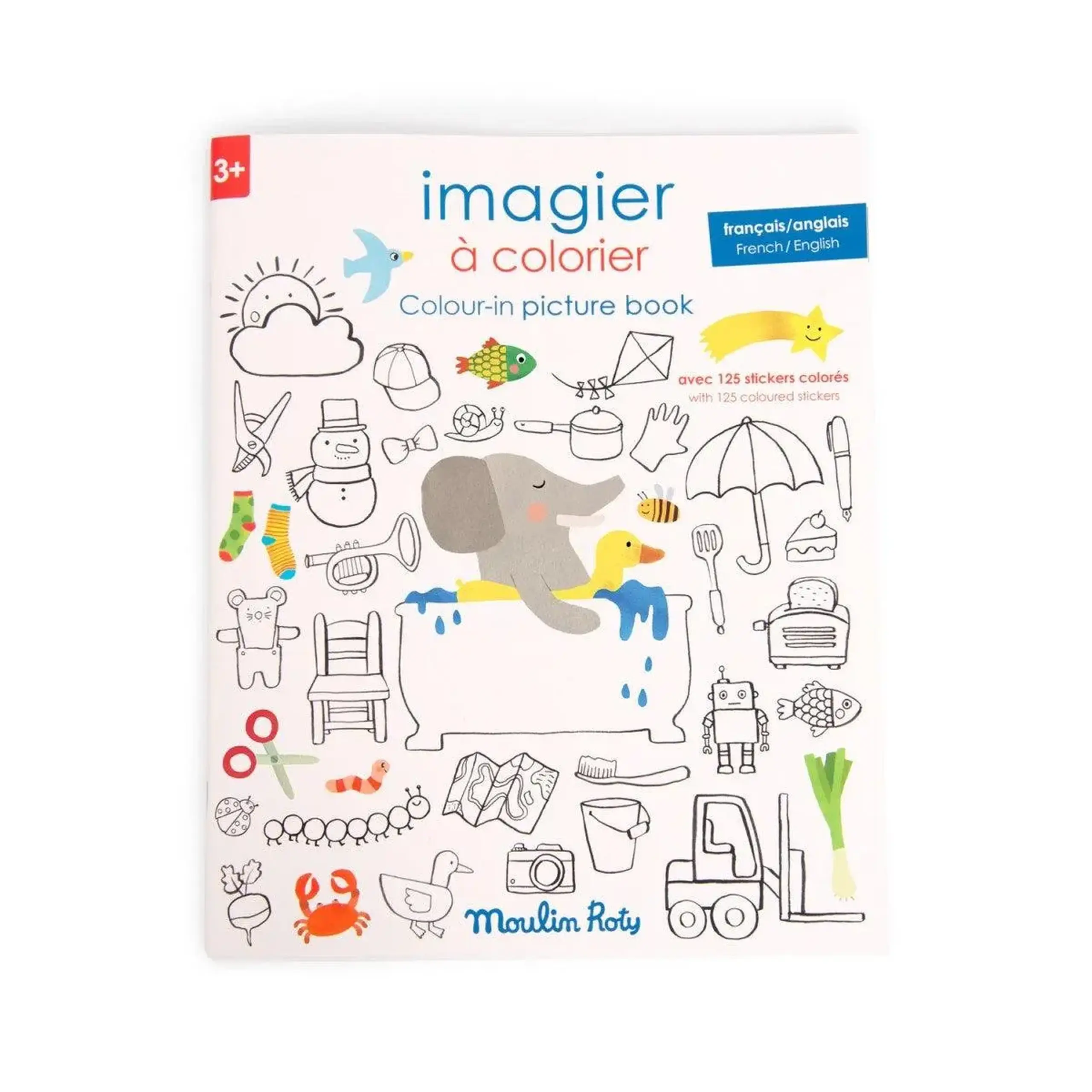 Imagier bilingv de colorat cu 125 de stickere, Les Popipop — Moulin Roty