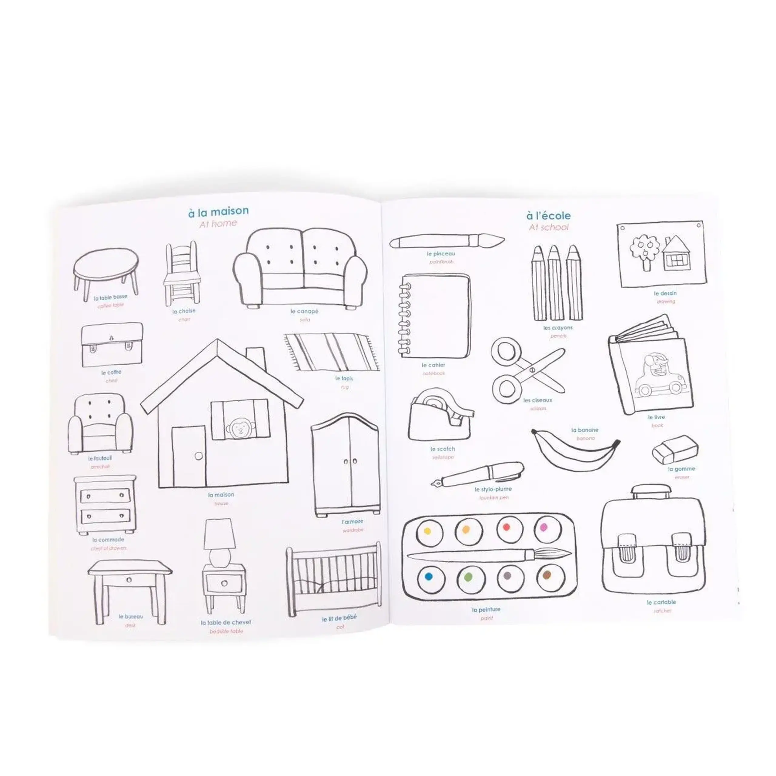 Imagier bilingv de colorat cu 125 de stickere, Les Popipop — Moulin Roty