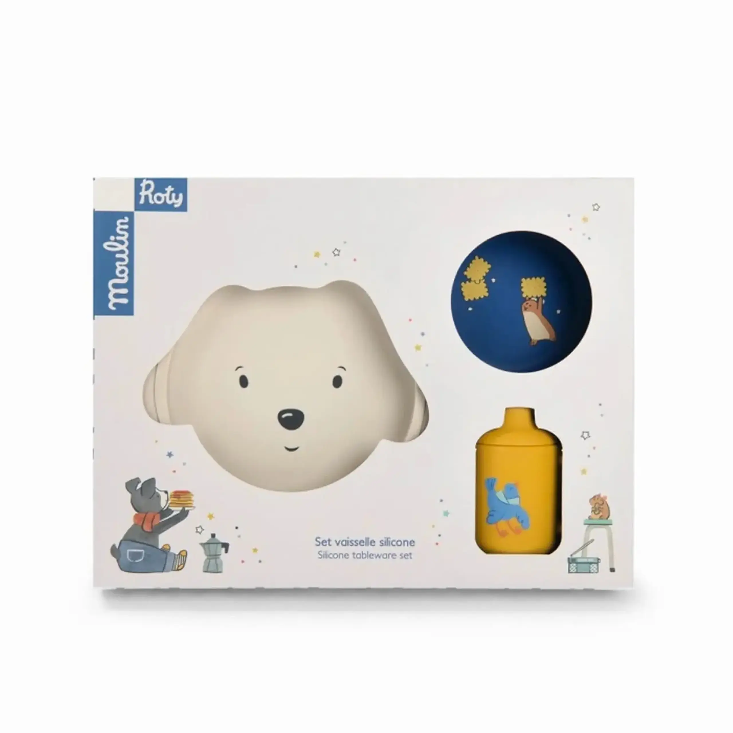 Set de veselă din silicon, Puce & Pilou — Moulin Roty