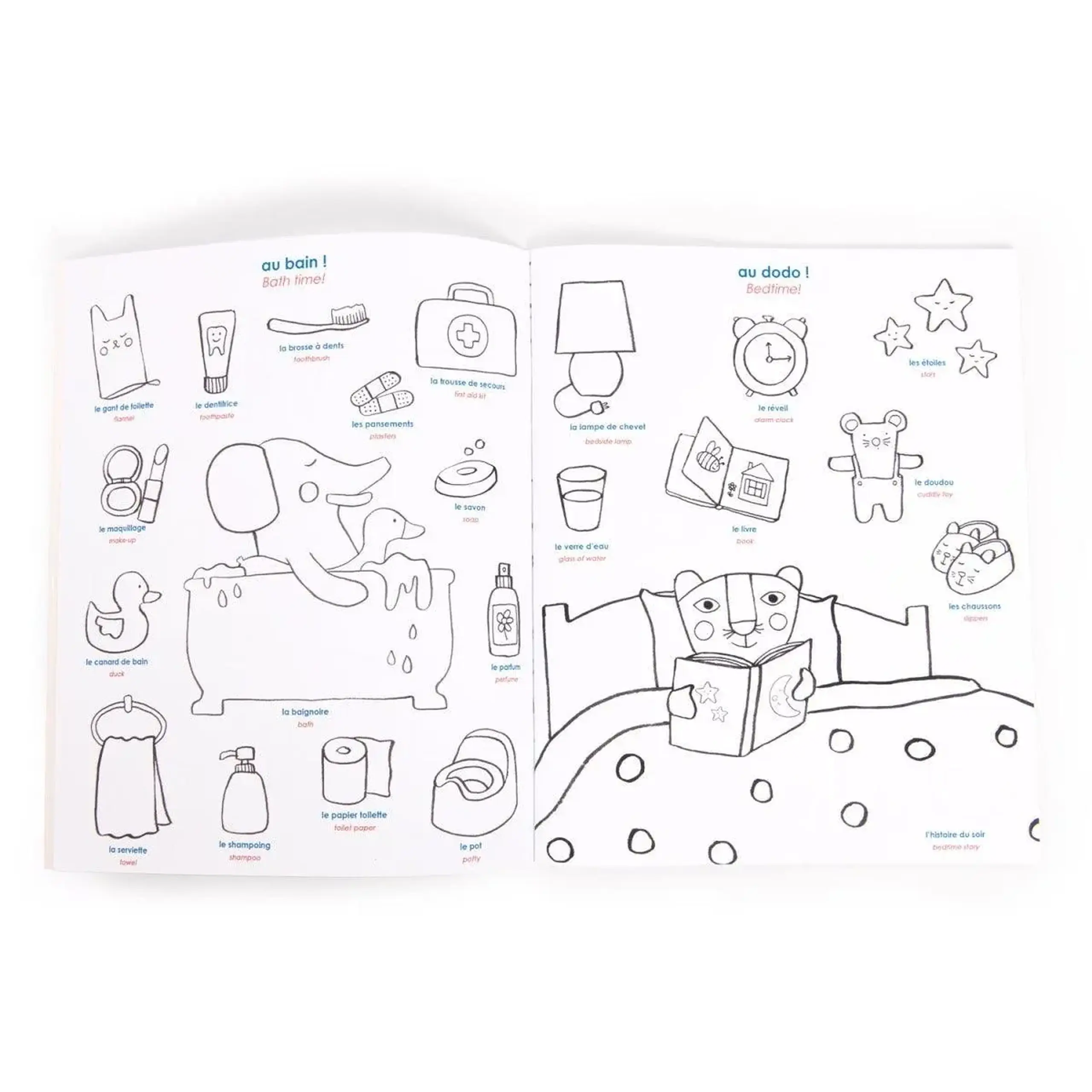 Imagier bilingv de colorat cu 125 de stickere, Les Popipop — Moulin Roty