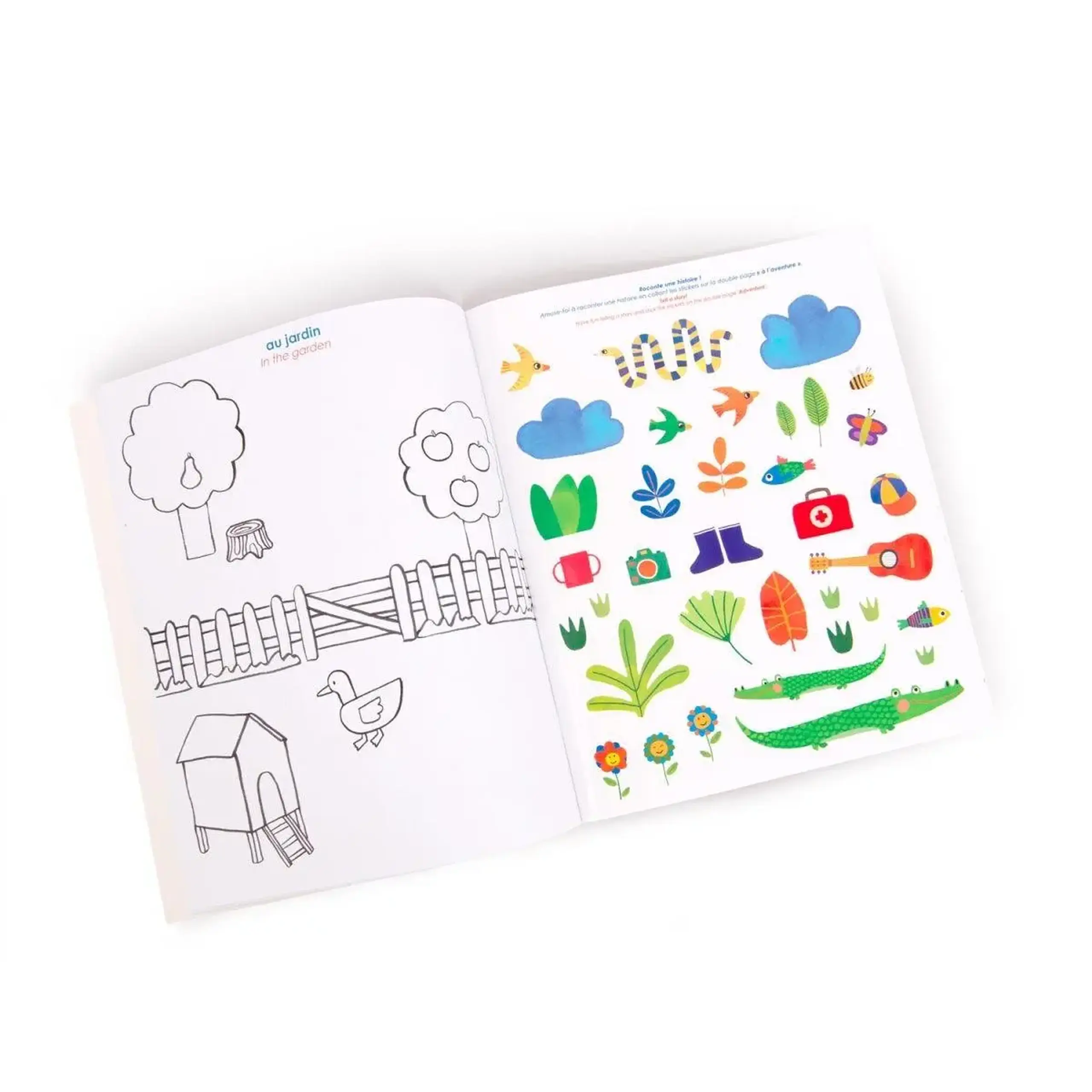 Imagier bilingv de colorat cu 125 de stickere, Les Popipop — Moulin Roty