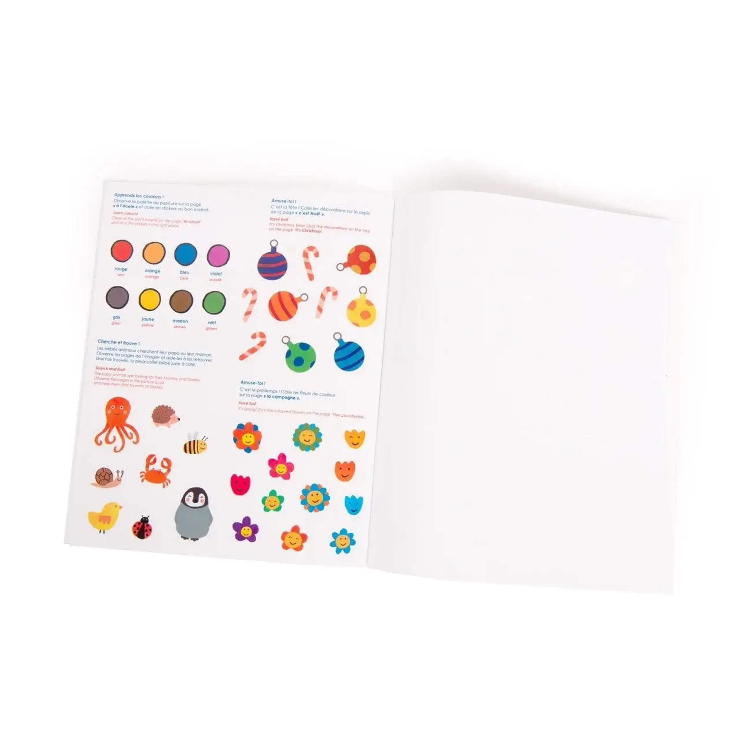 Imagier bilingv de colorat cu 125 de stickere, Les Popipop — Moulin Roty