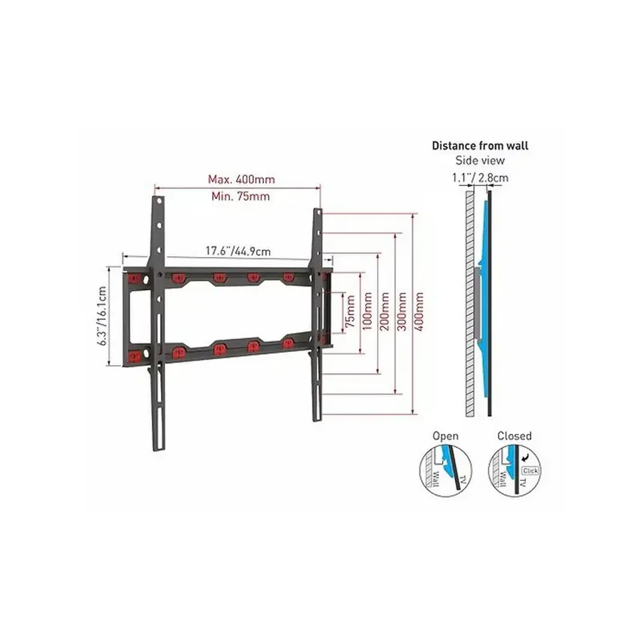 Suport fixat pe perete BARKAN ND300, Negru