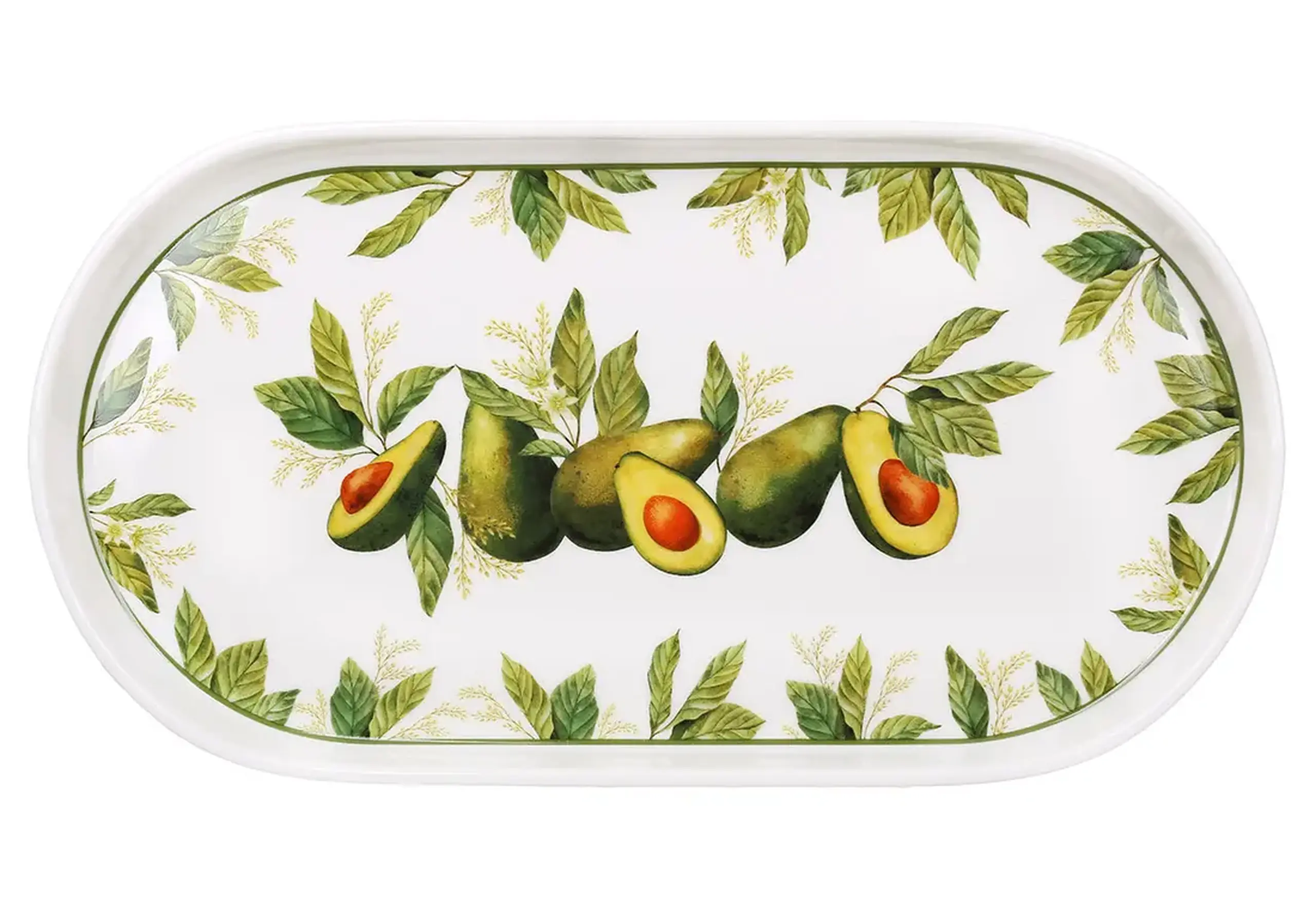 Platou oval din porțelan, Avocado Garden, 30x16cm